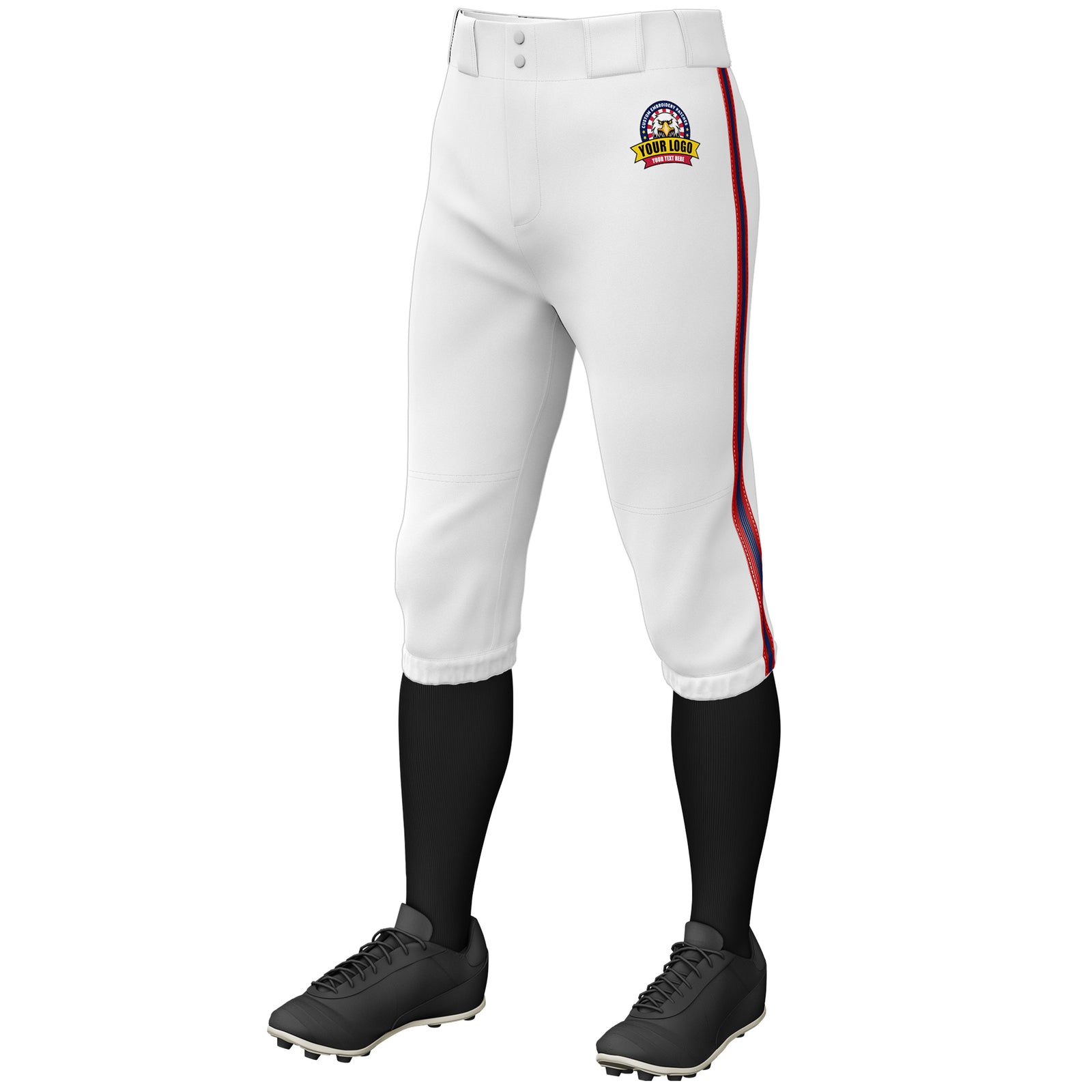 Custom White Red Navy-Red Classic Fit Stretch Practice Knickers Baseball Pants