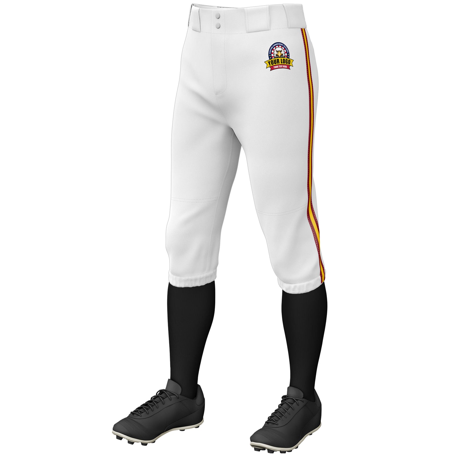 Custom White Crimson Gold-Crimson Classic Fit Stretch Practice Knickers Baseball Pants