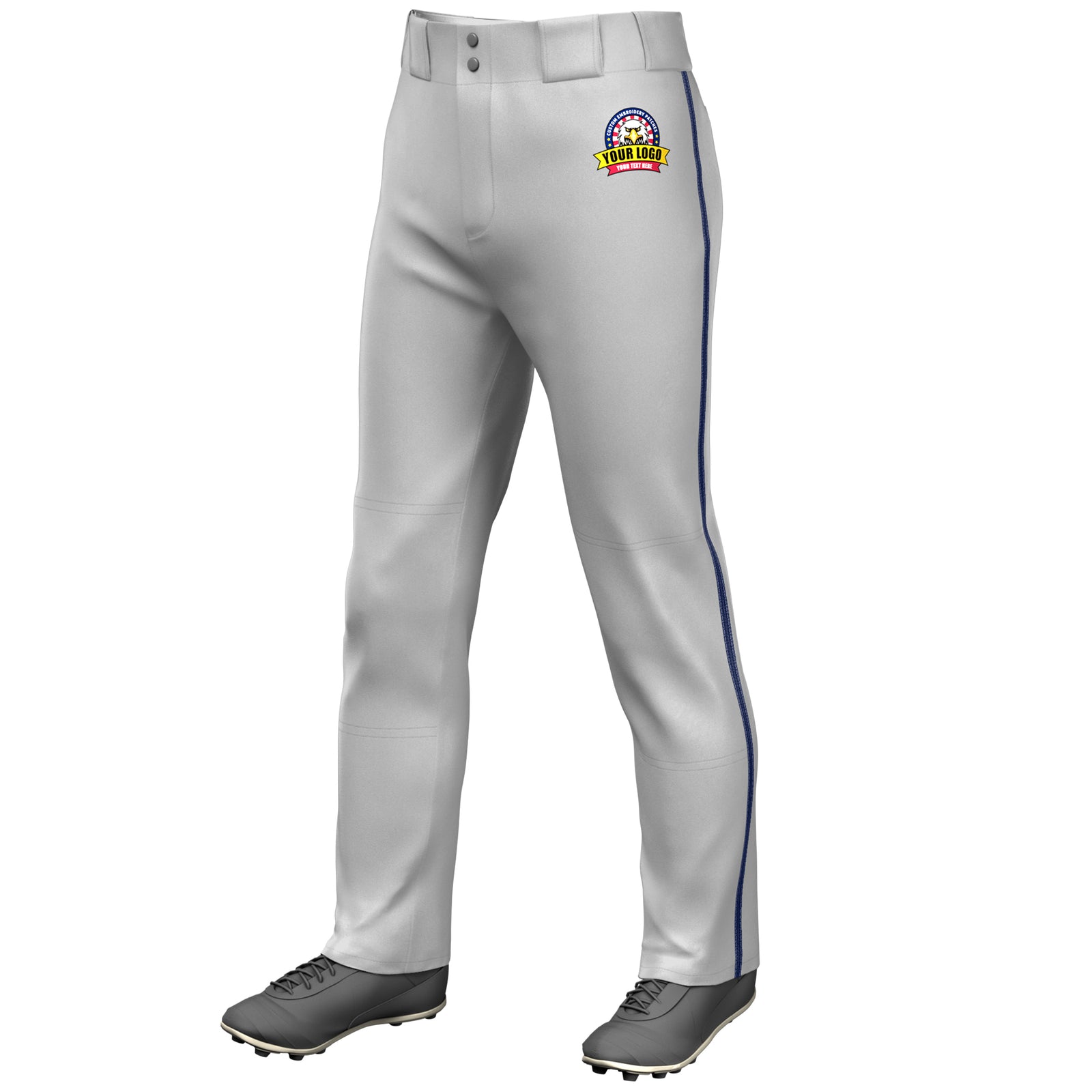 Custom Gray Navy Classic Fit Stretch Practice Loose-fit Baseball Pants