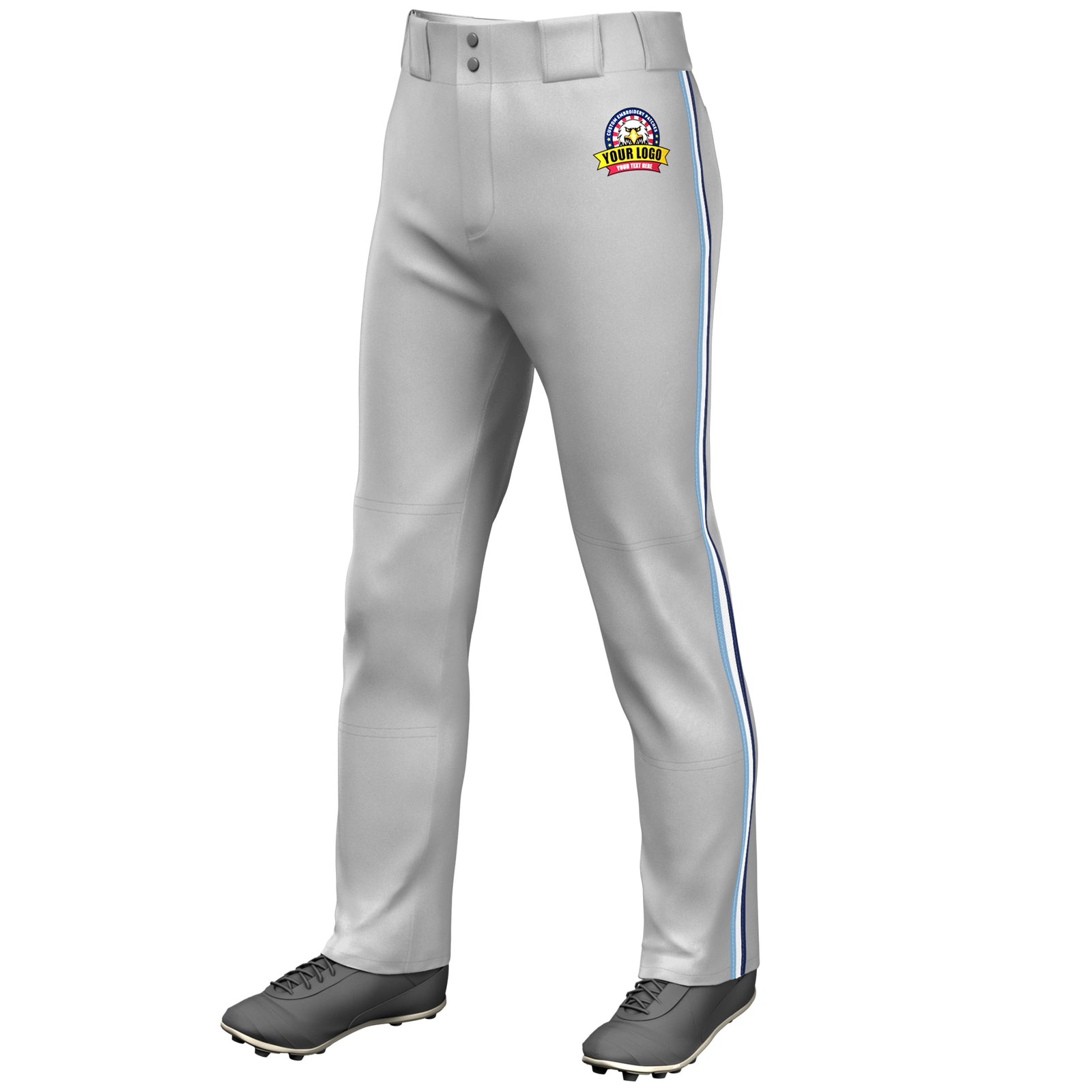 Custom Gray Light Blue White-Navy Classic Fit Stretch Practice Loose-fit Baseball Pants