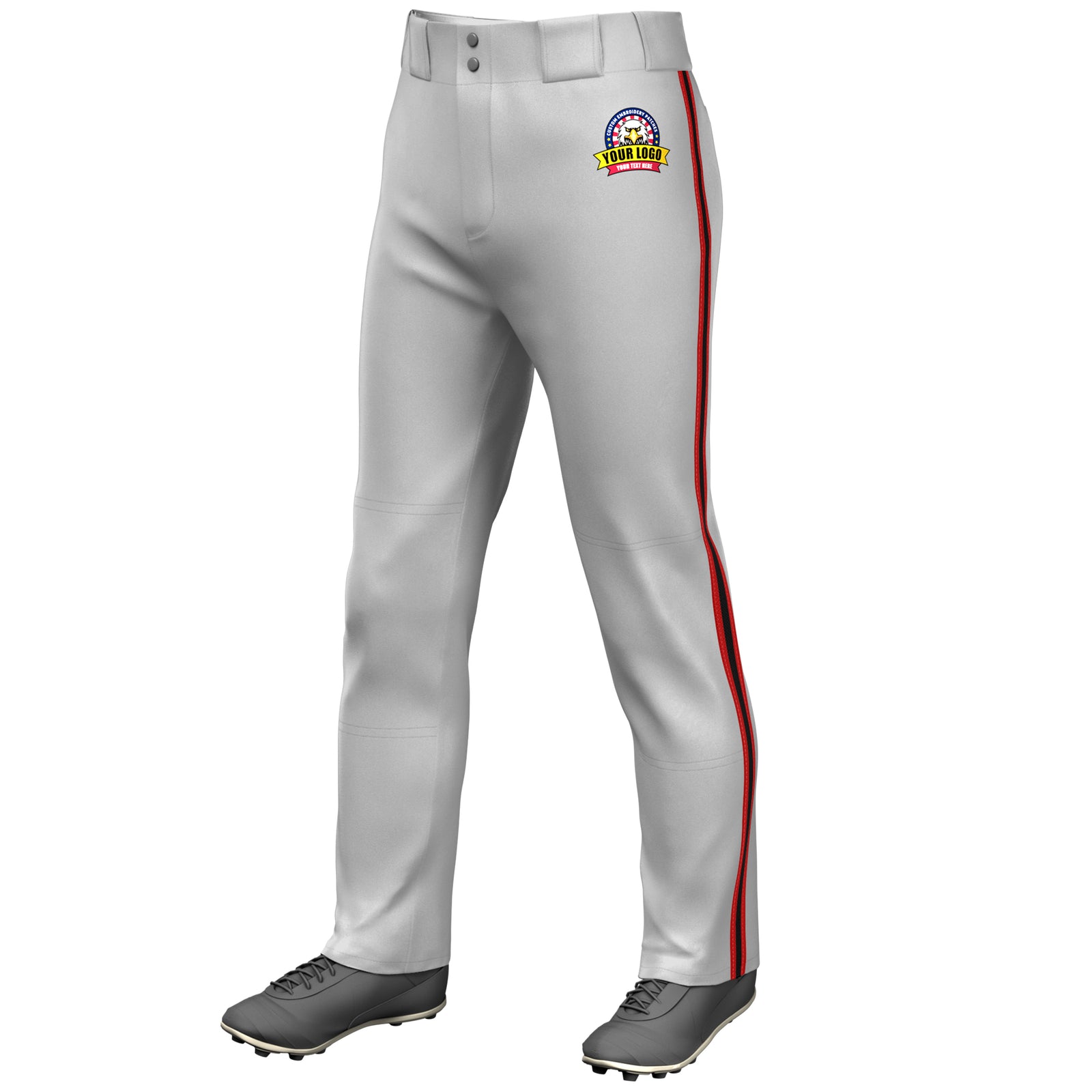 Custom Gray Red Black-Red Classic Fit Stretch Practice Loose-fit Baseball Pants