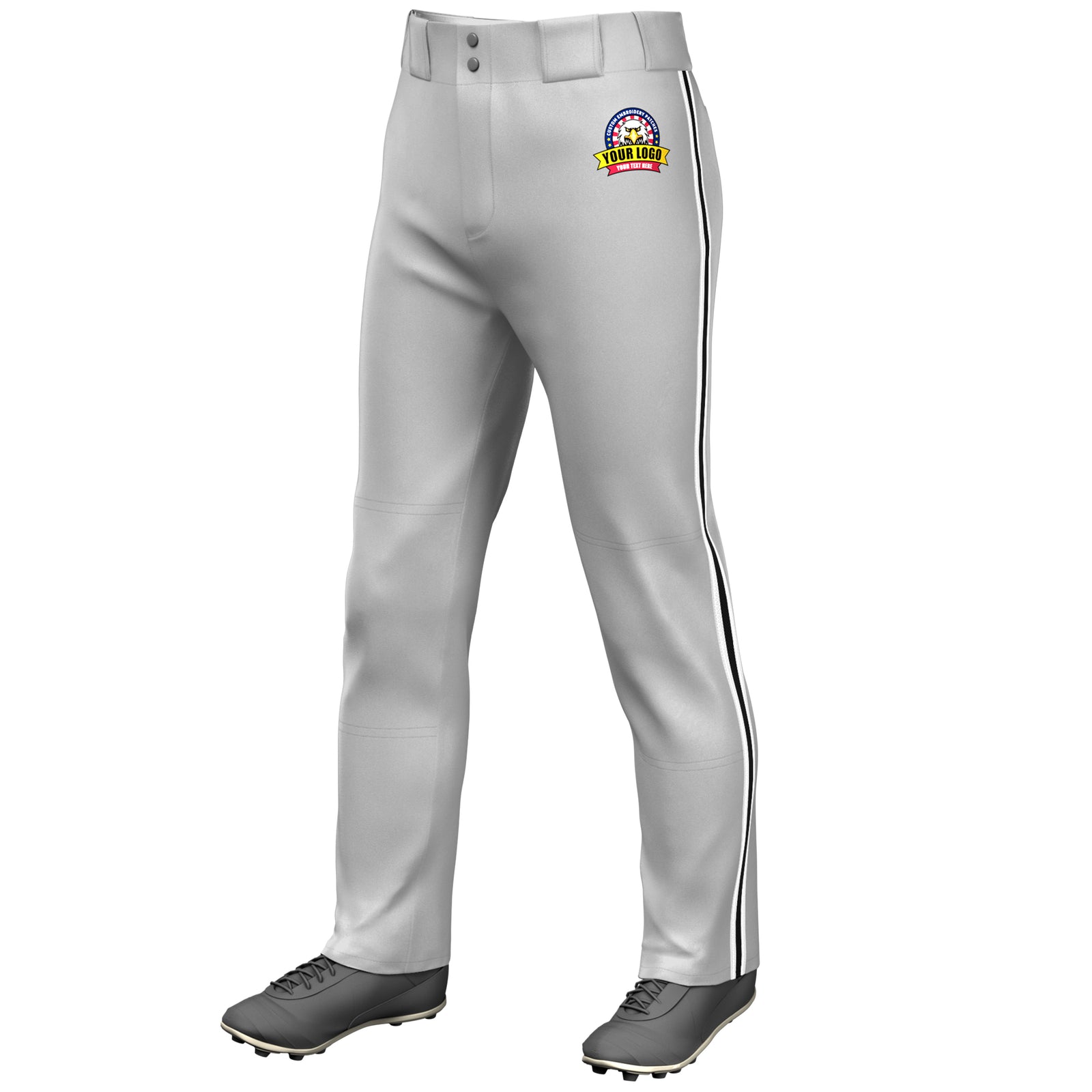 Custom Gray White Black-White Classic Fit Stretch Practice Loose-fit Baseball Pants