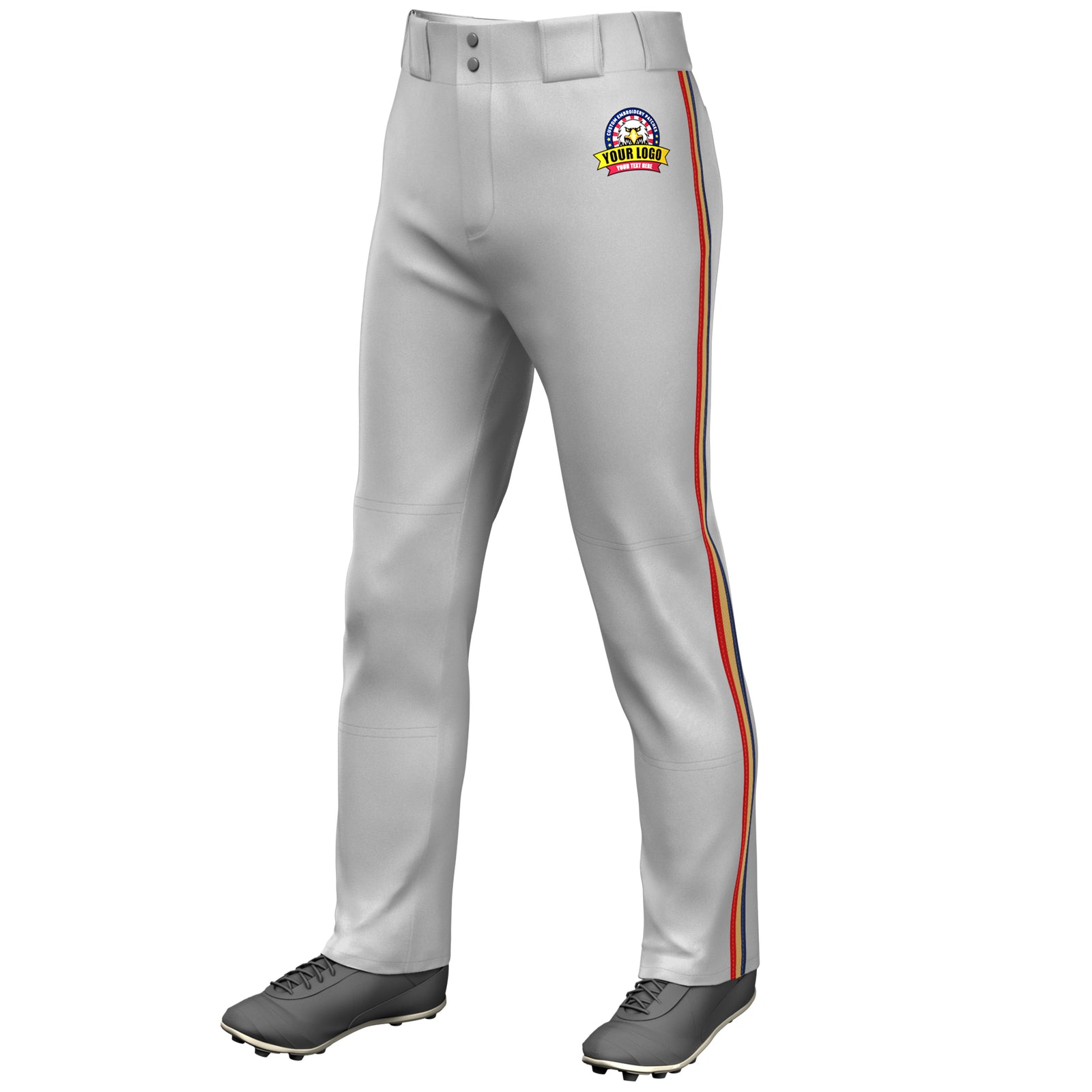 Custom Gray Navy Old Gold-Red Classic Fit Stretch Practice Loose-fit Baseball Pants