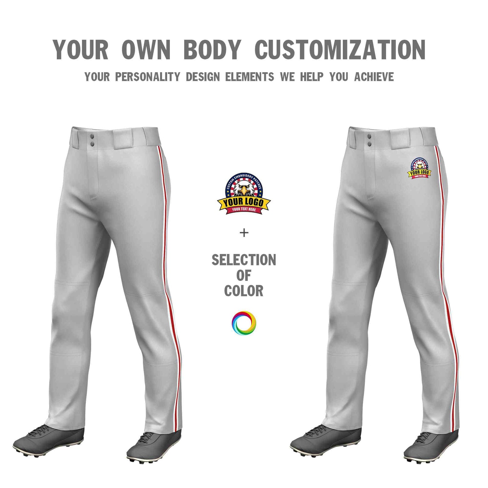 Custom Gray White Red-White Classic Fit Stretch Practice Loose-fit Baseball Pants