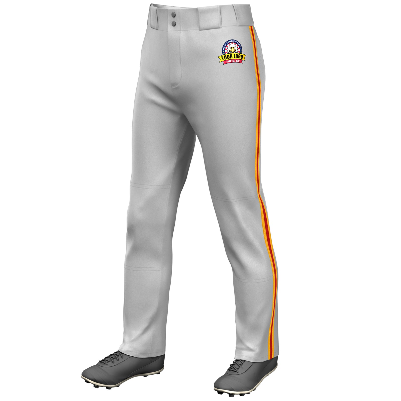 Custom Gray Yellow Red-Yellow Classic Fit Stretch Practice Loose-fit Baseball Pants