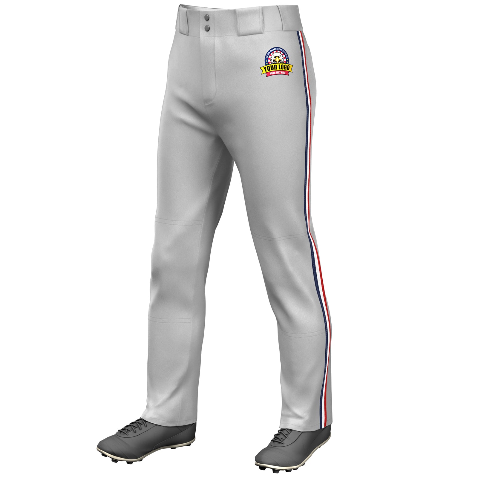 Custom Gray Navy White-Red Classic Fit Stretch Practice Loose-fit Baseball Pants