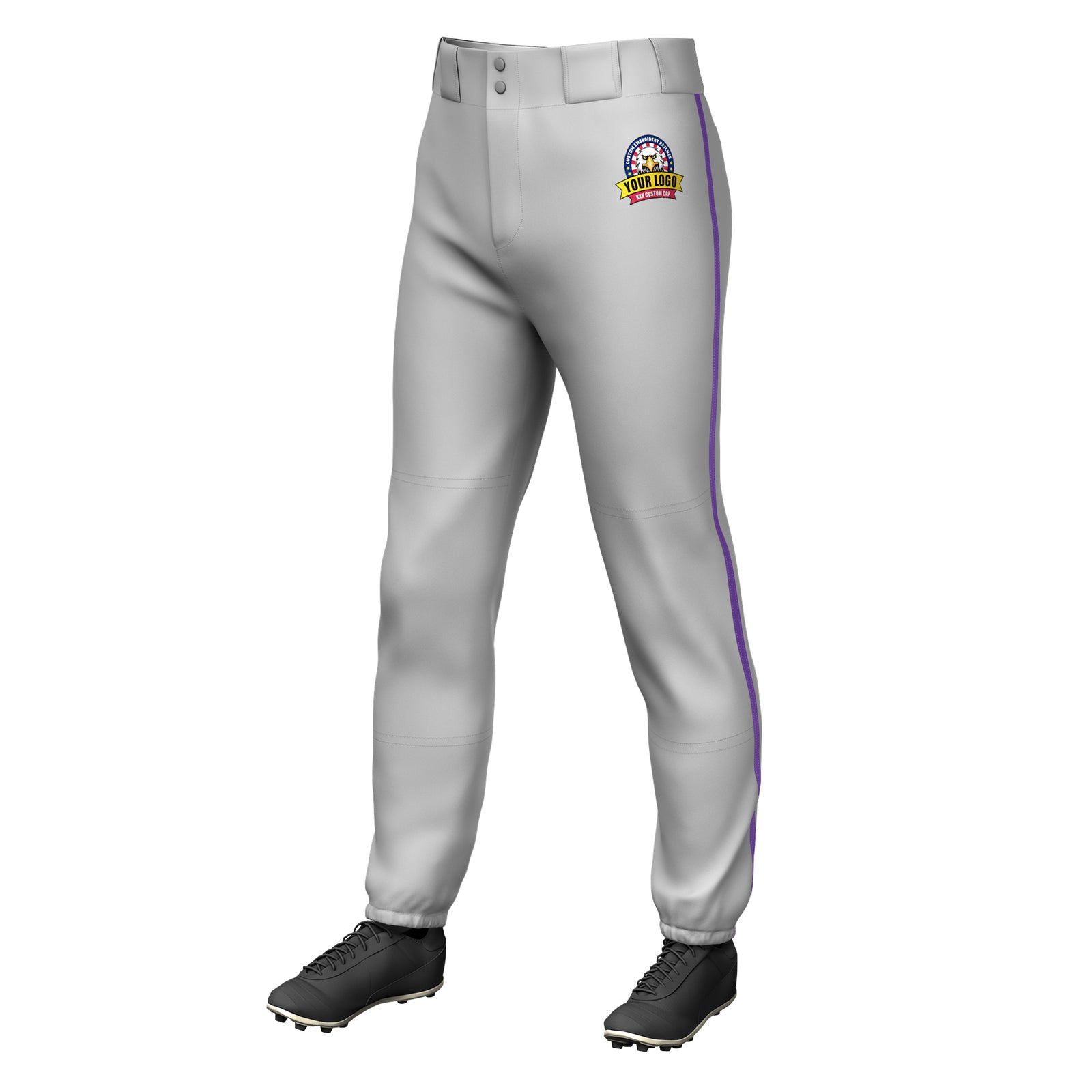 Custom Gray Purple Classic Fit Stretch Practice Pull-up Baseball Pants