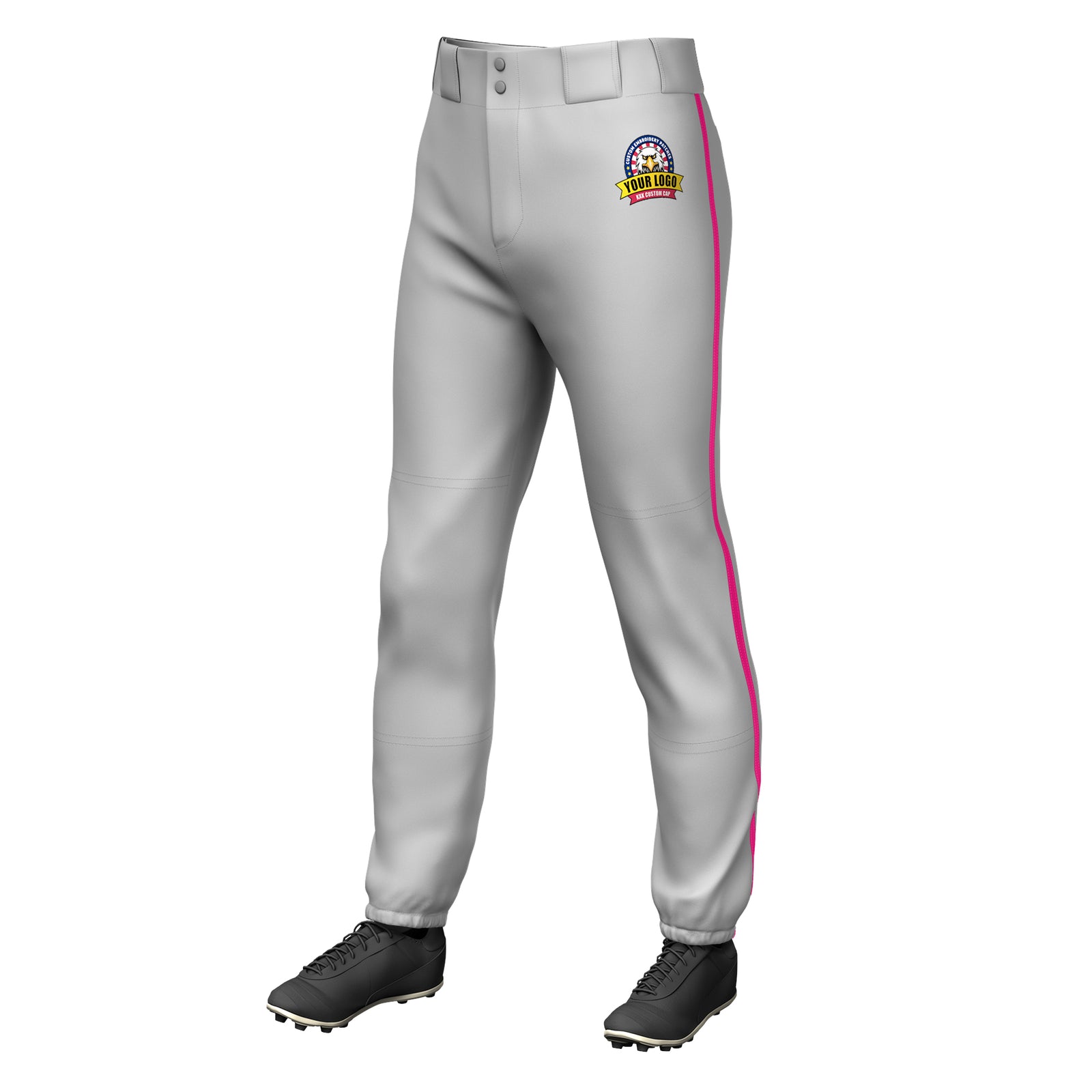 Custom Gray Pink Classic Fit Stretch Practice Pull-up Baseball Pants