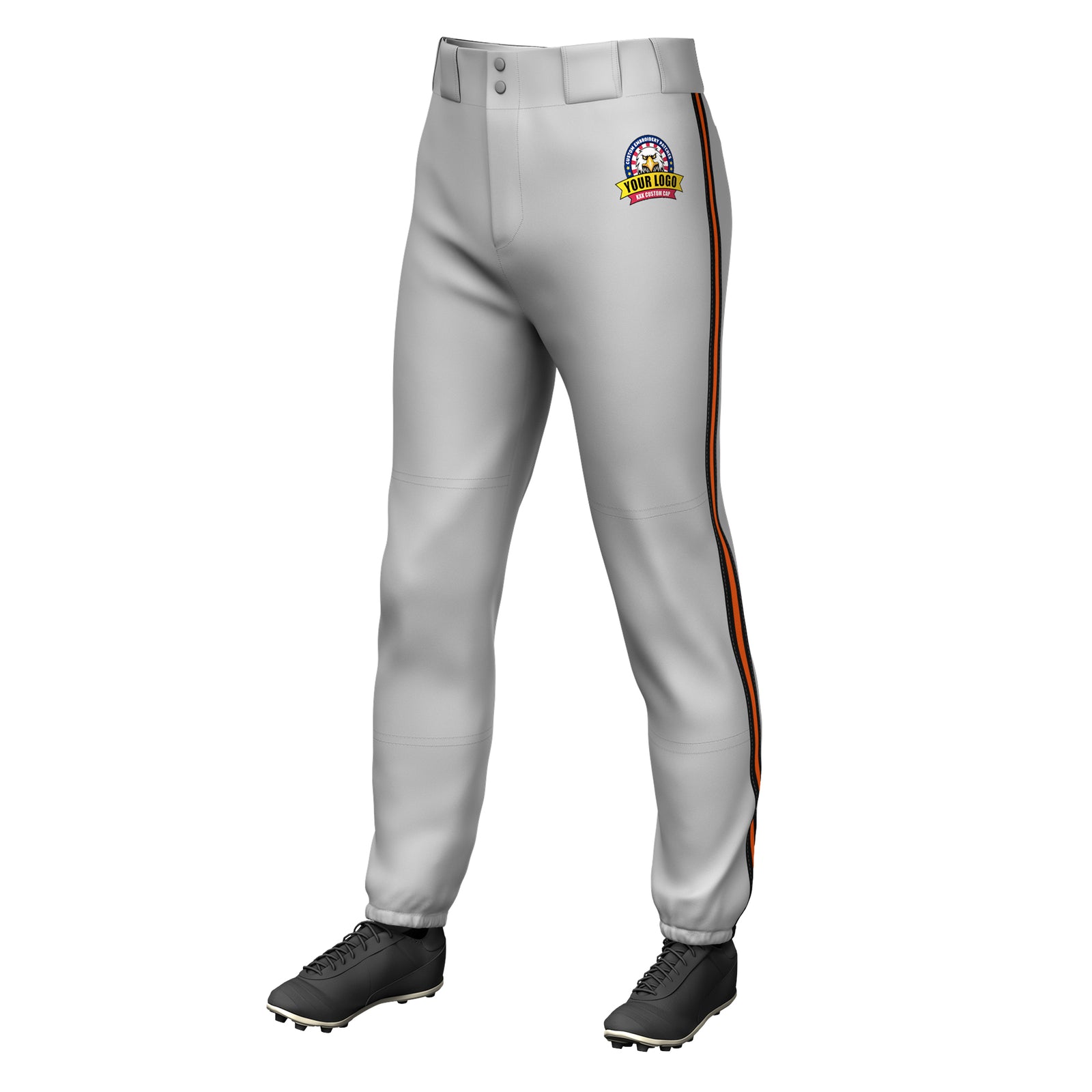 Custom Gray Black Orange-Black Classic Fit Stretch Practice Pull-up Baseball Pants