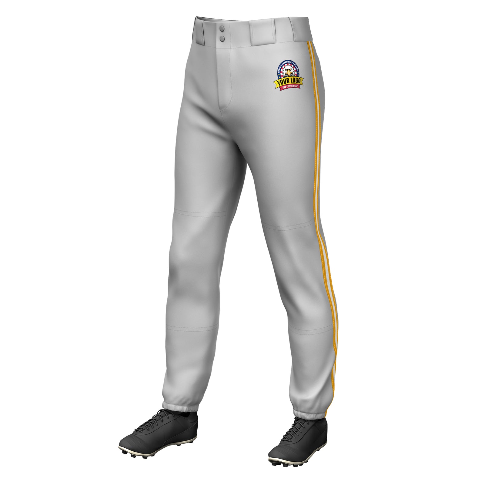 Custom Gray Yellow White-Yellow Classic Fit Stretch Practice Pull-up Baseball Pants