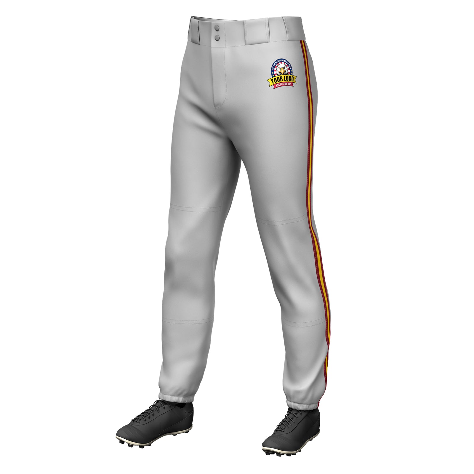 Custom Gray Crimson Gold-Crimson Classic Fit Stretch Practice Pull-up Baseball Pants