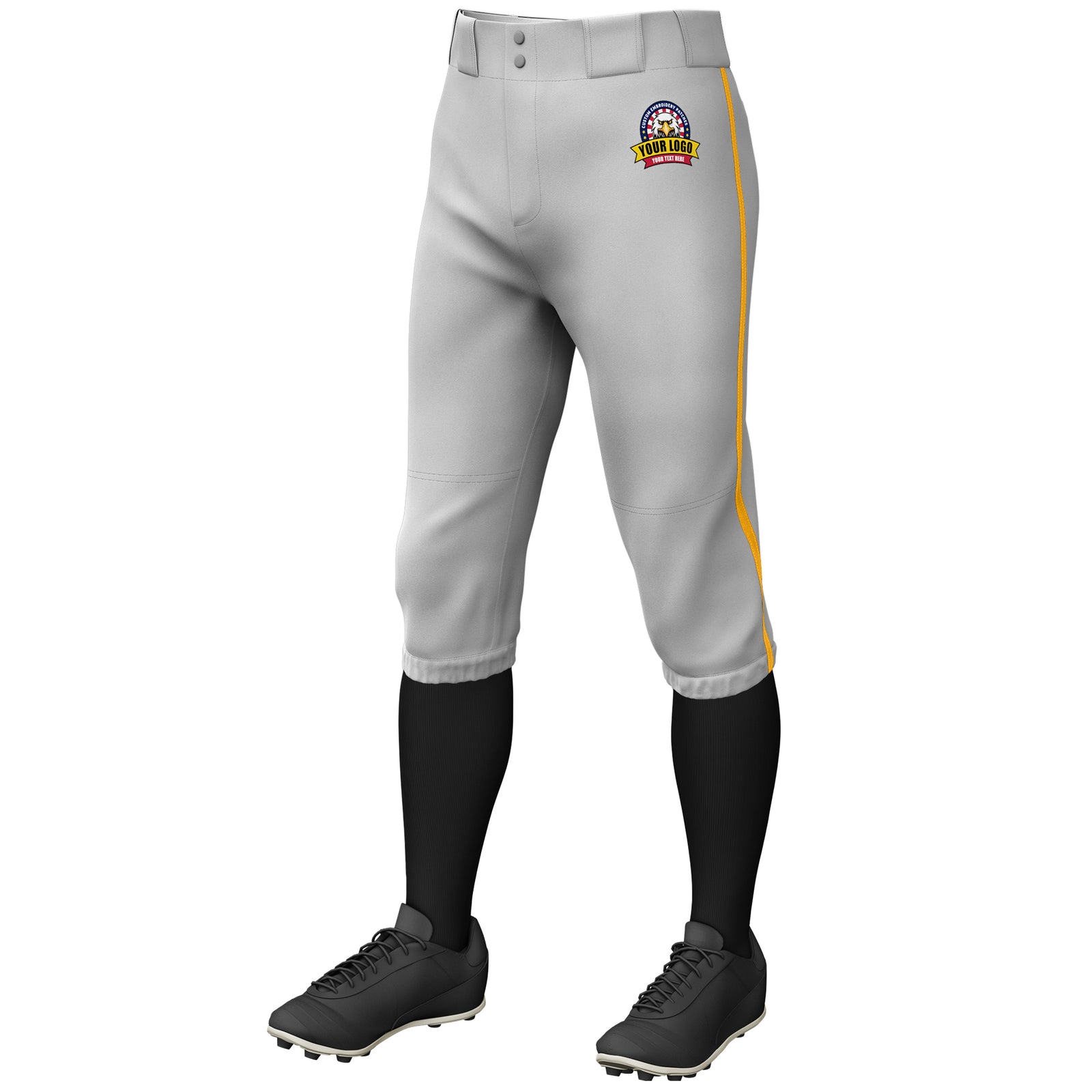Custom Gray Yellow Classic Fit Stretch Practice Knickers Baseball Pants