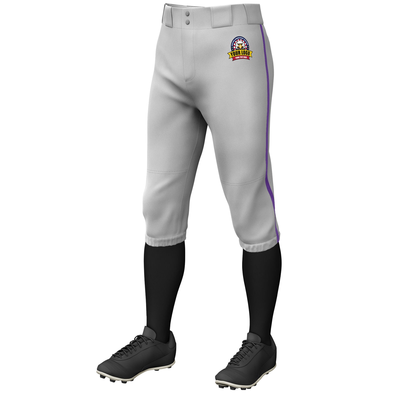 Custom Gray Purple Classic Fit Stretch Practice Knickers Baseball Pants