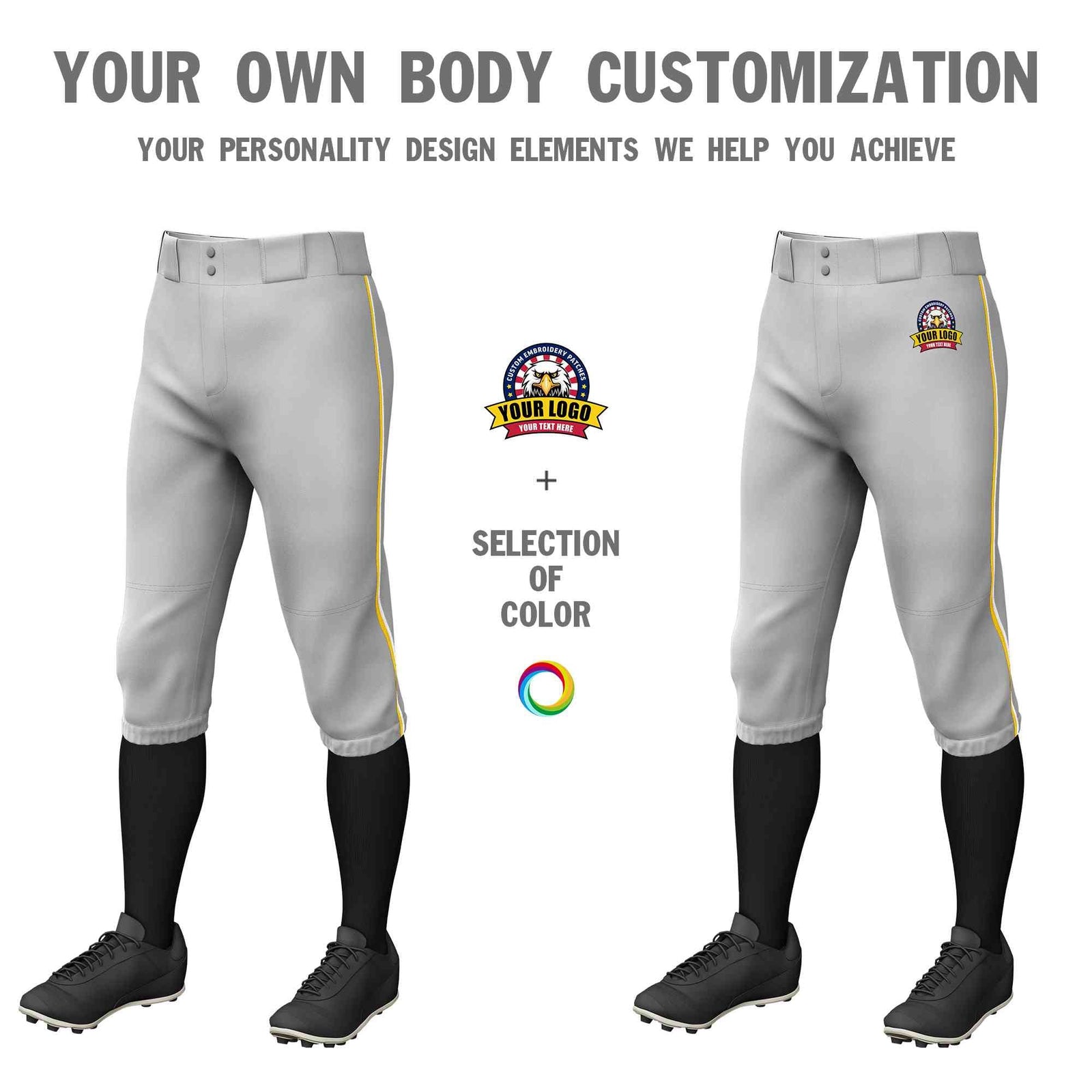 Custom Gray Gold-White Classic Fit Stretch Practice Knickers Baseball Pants