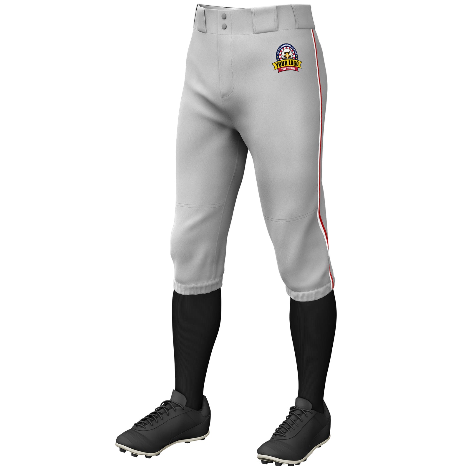 Custom Gray White-Red Classic Fit Stretch Practice Knickers Baseball Pants