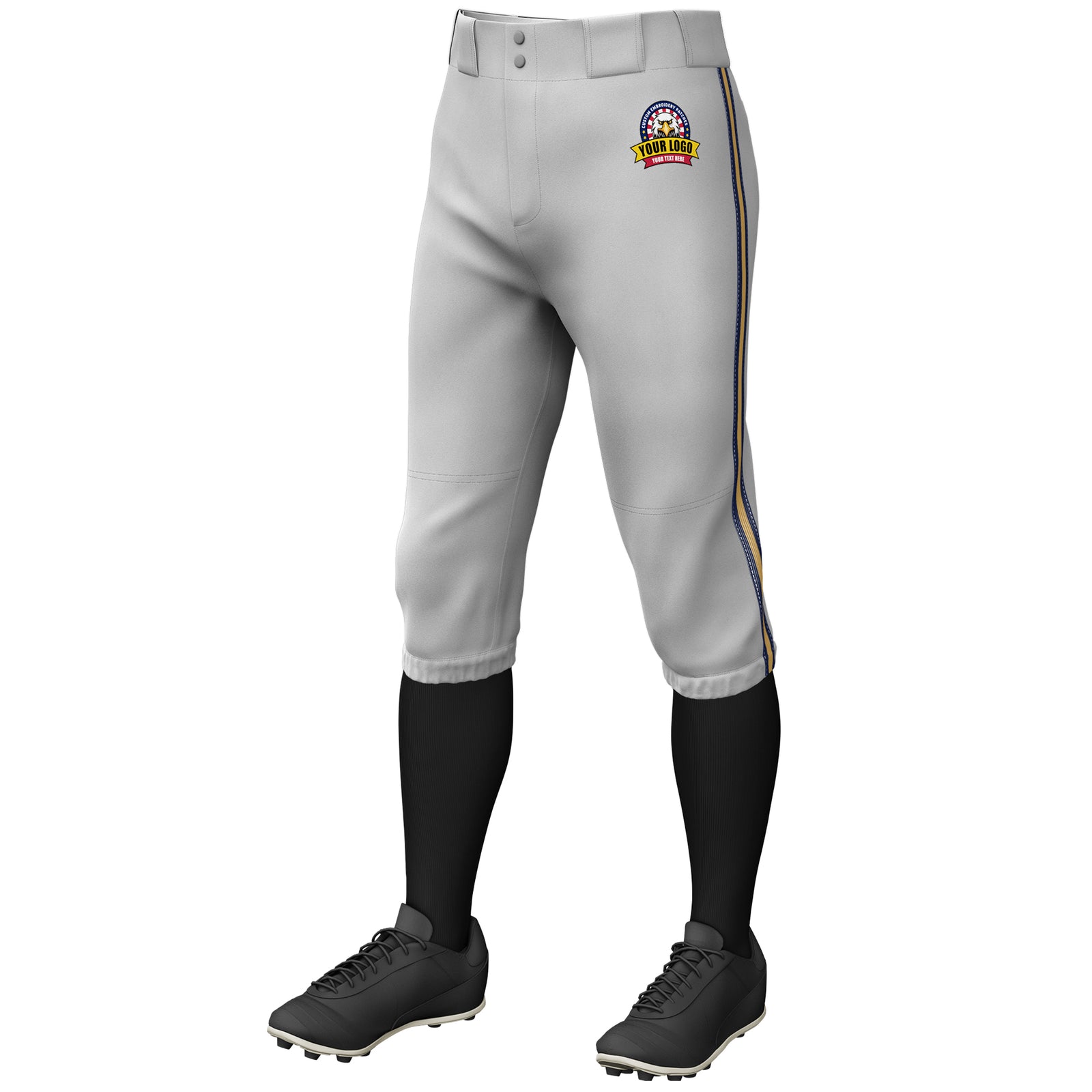 Custom Gray Navy Old Gold-Navy Classic Fit Stretch Practice Knickers Baseball Pants