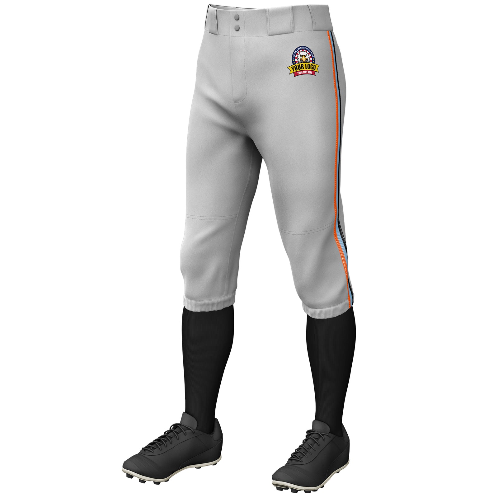 Custom Gray Orange Light Blue-Black Classic Fit Stretch Practice Knickers Baseball Pants
