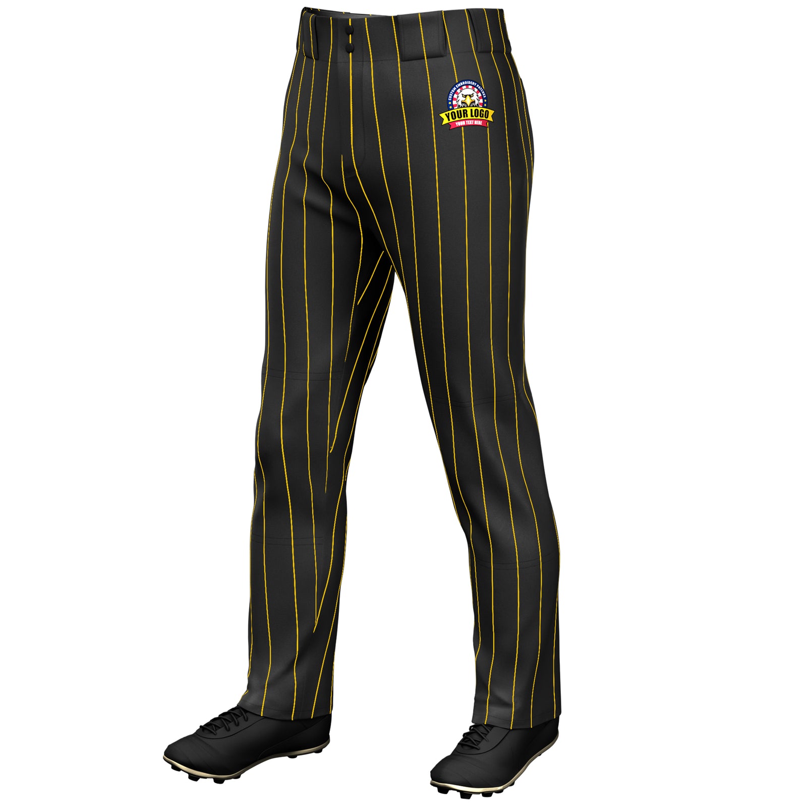 Custom Black Gold Pinstripe Fit Stretch Practice Loose-fit Baseball Pants