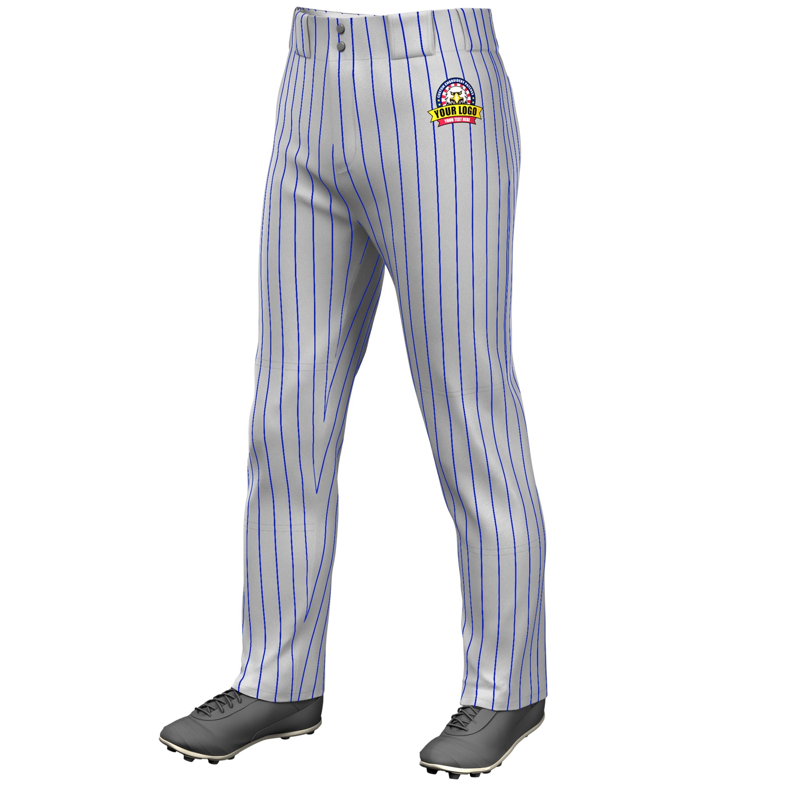 Custom Gray Royal Pinstripe Fit Stretch Practice Loose-fit Baseball Pants