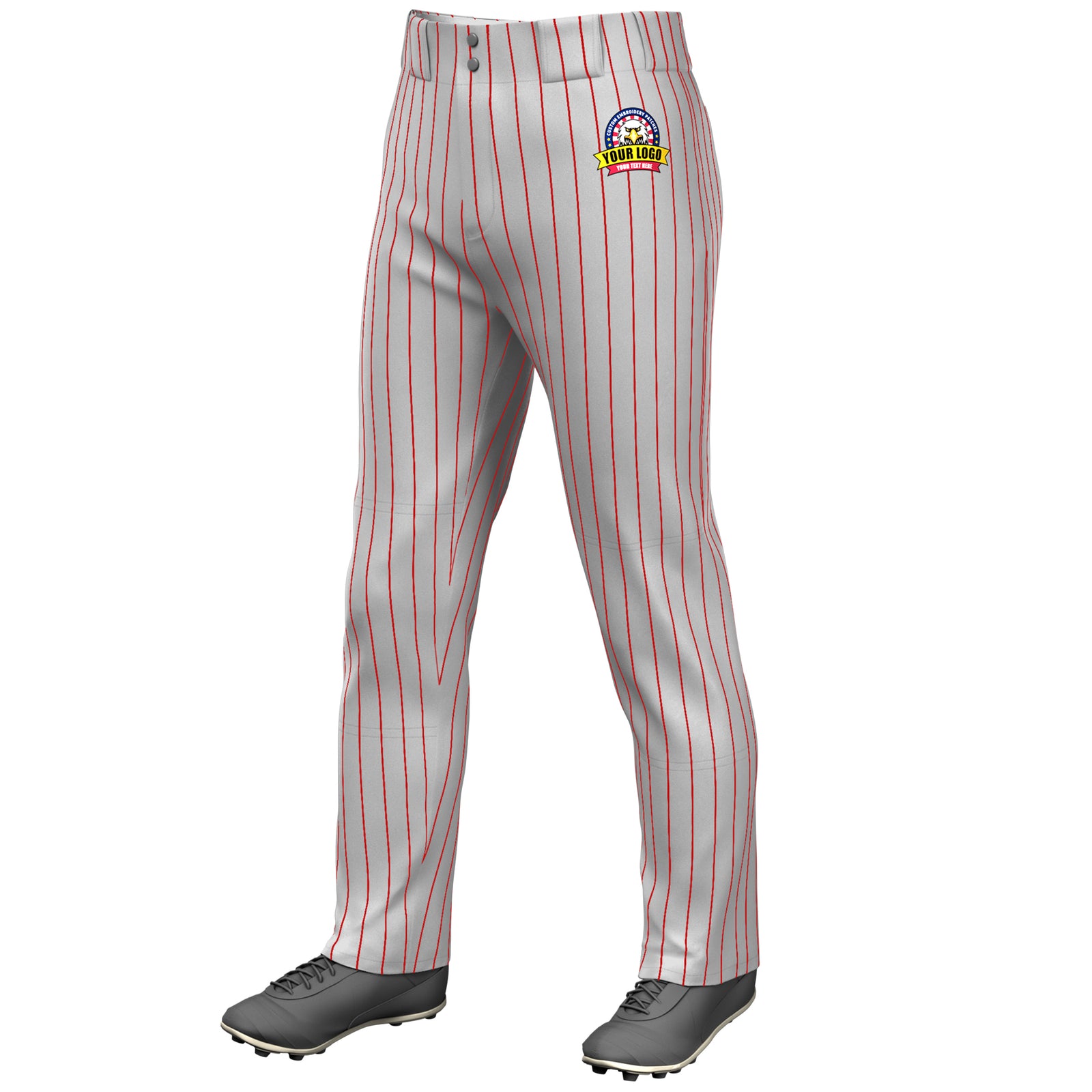 Custom Gray Red Pinstripe Fit Stretch Practice Loose-fit Baseball Pants