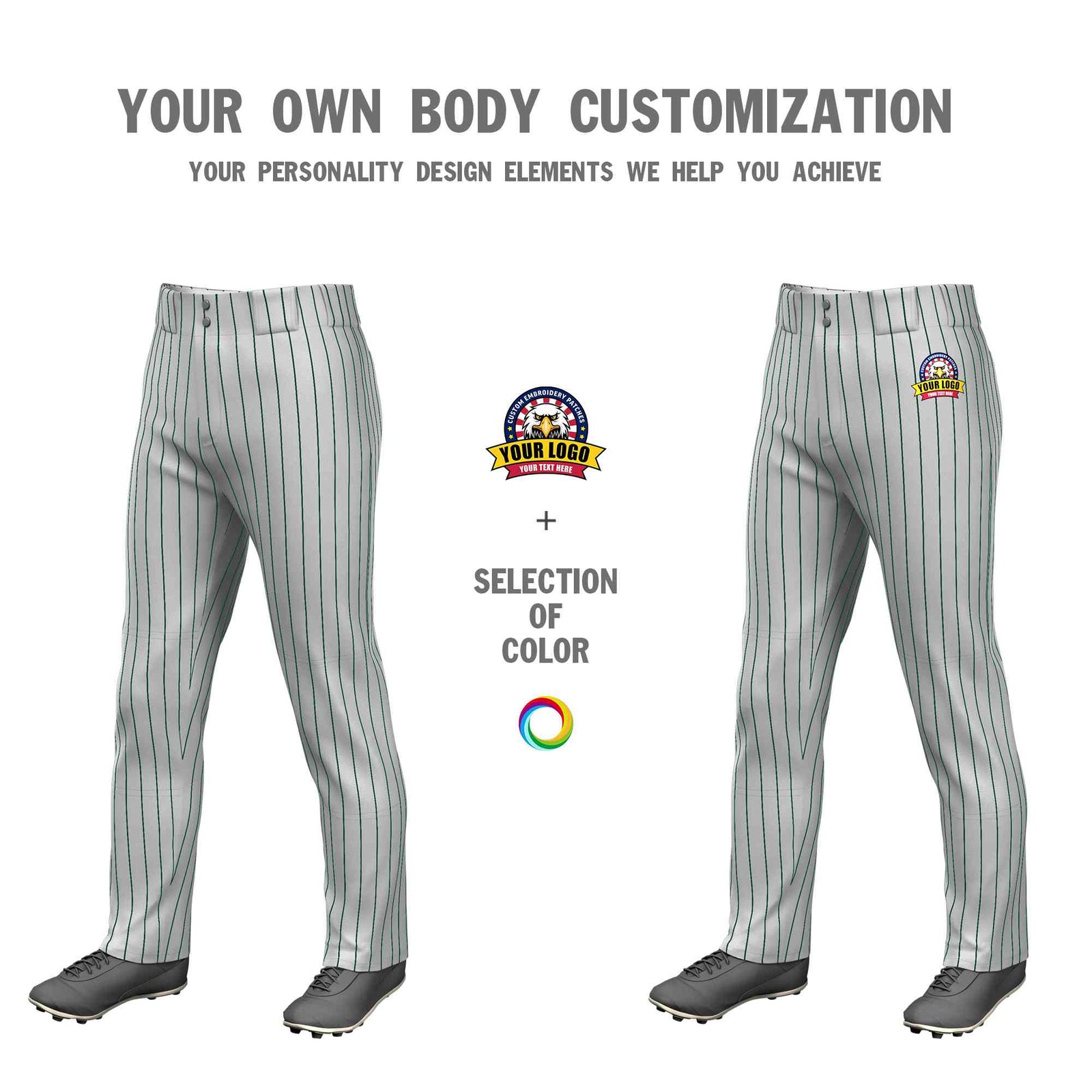 Custom Gray Kelly Green Pinstripe Fit Stretch Practice Loose-fit Baseball Pants