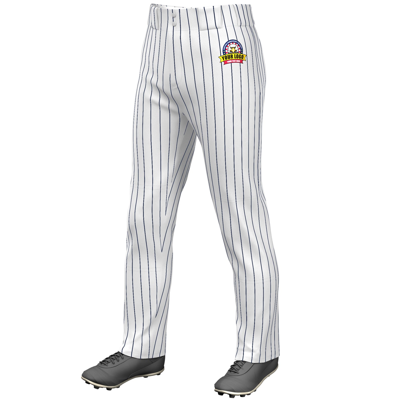 Custom White Navy Pinstripe Fit Stretch Practice Loose-fit Baseball Pants