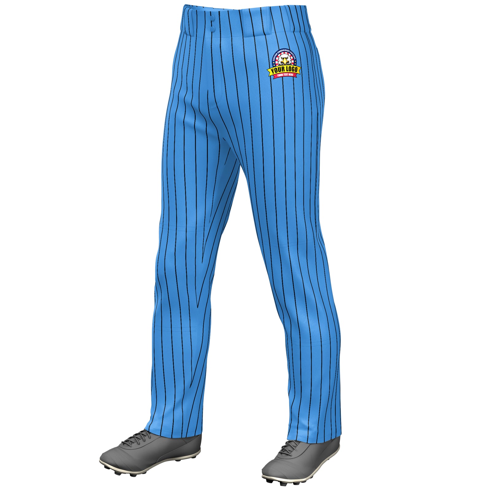 Custom Powder Blue Black Pinstripe Fit Stretch Practice Loose-fit Baseball Pants