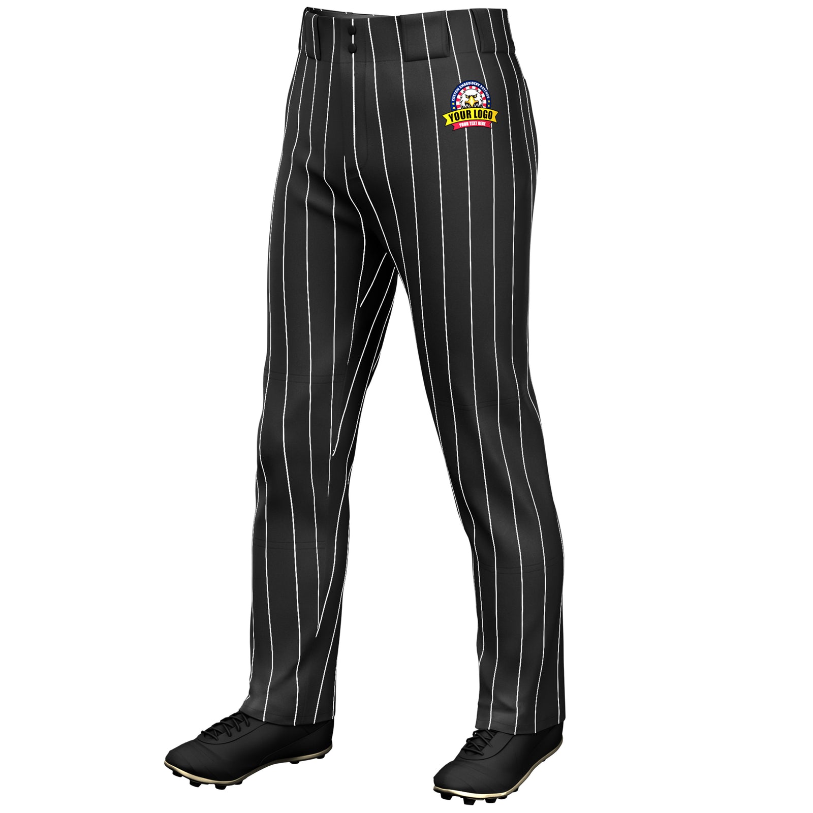 Custom Black White Pinstripe Fit Stretch Practice Loose-fit Baseball Pants