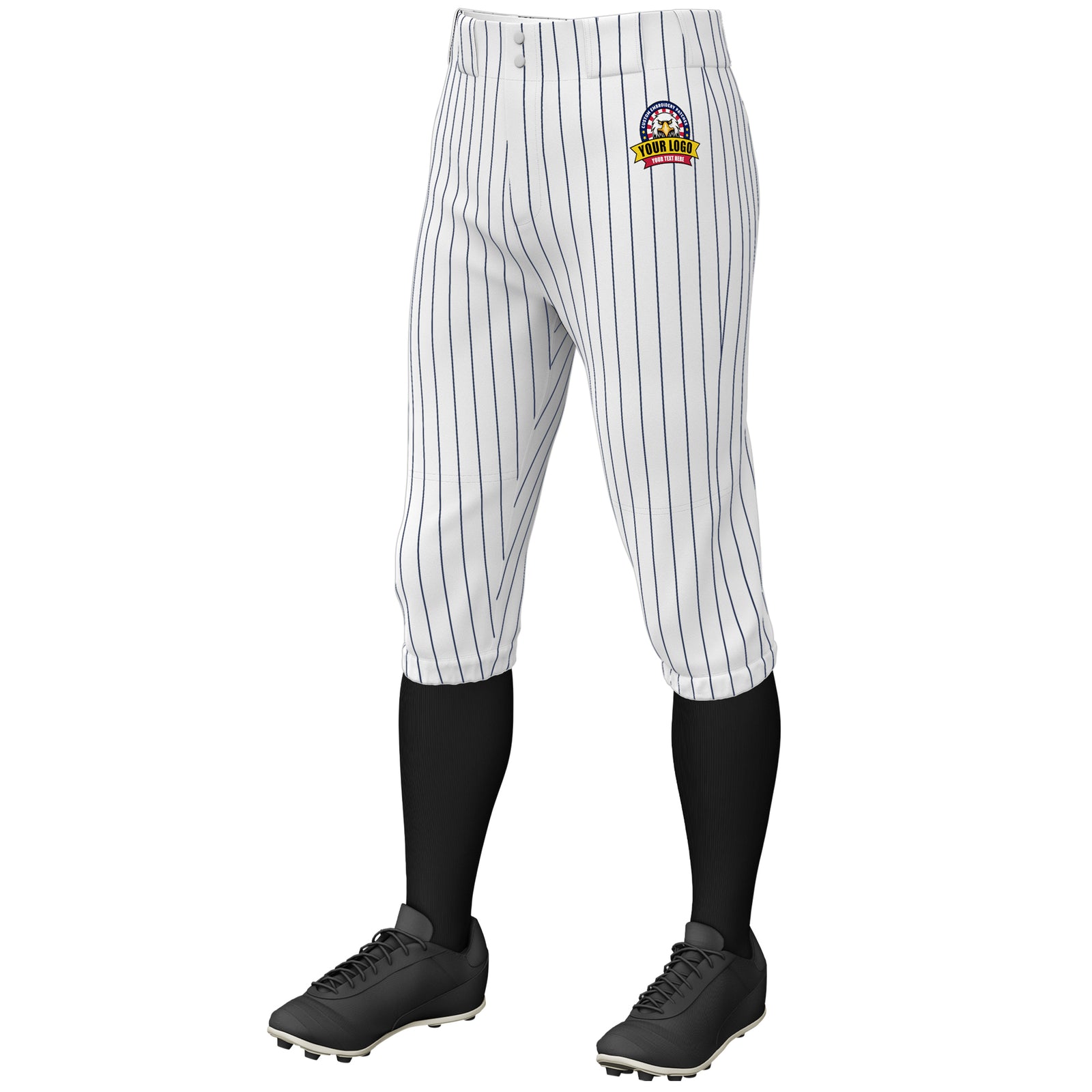 Custom White Navy Pinstripe Fit Stretch Practice Knickers Baseball Pants