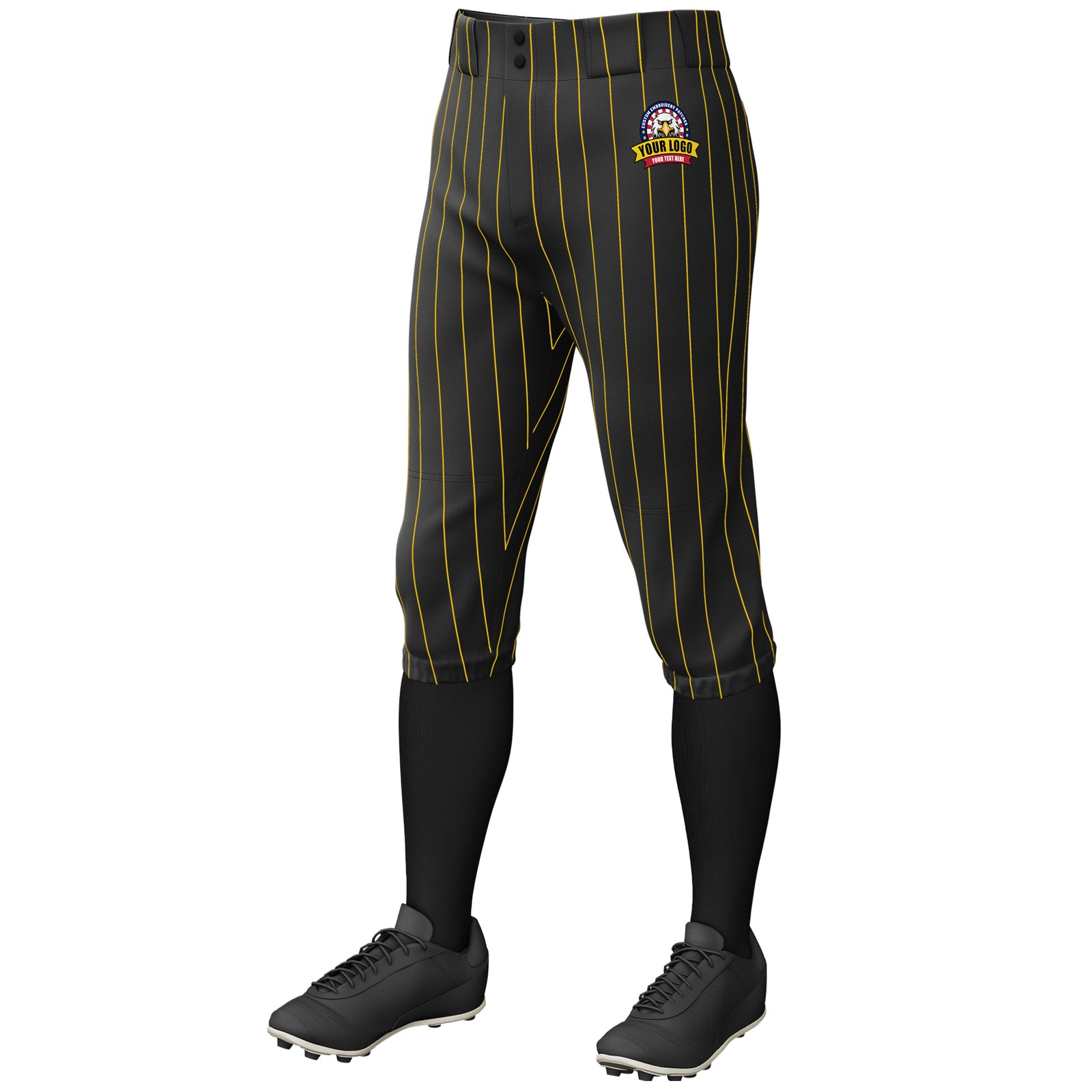 Custom Black Gold Pinstripe Fit Stretch Practice Knickers Baseball Pants