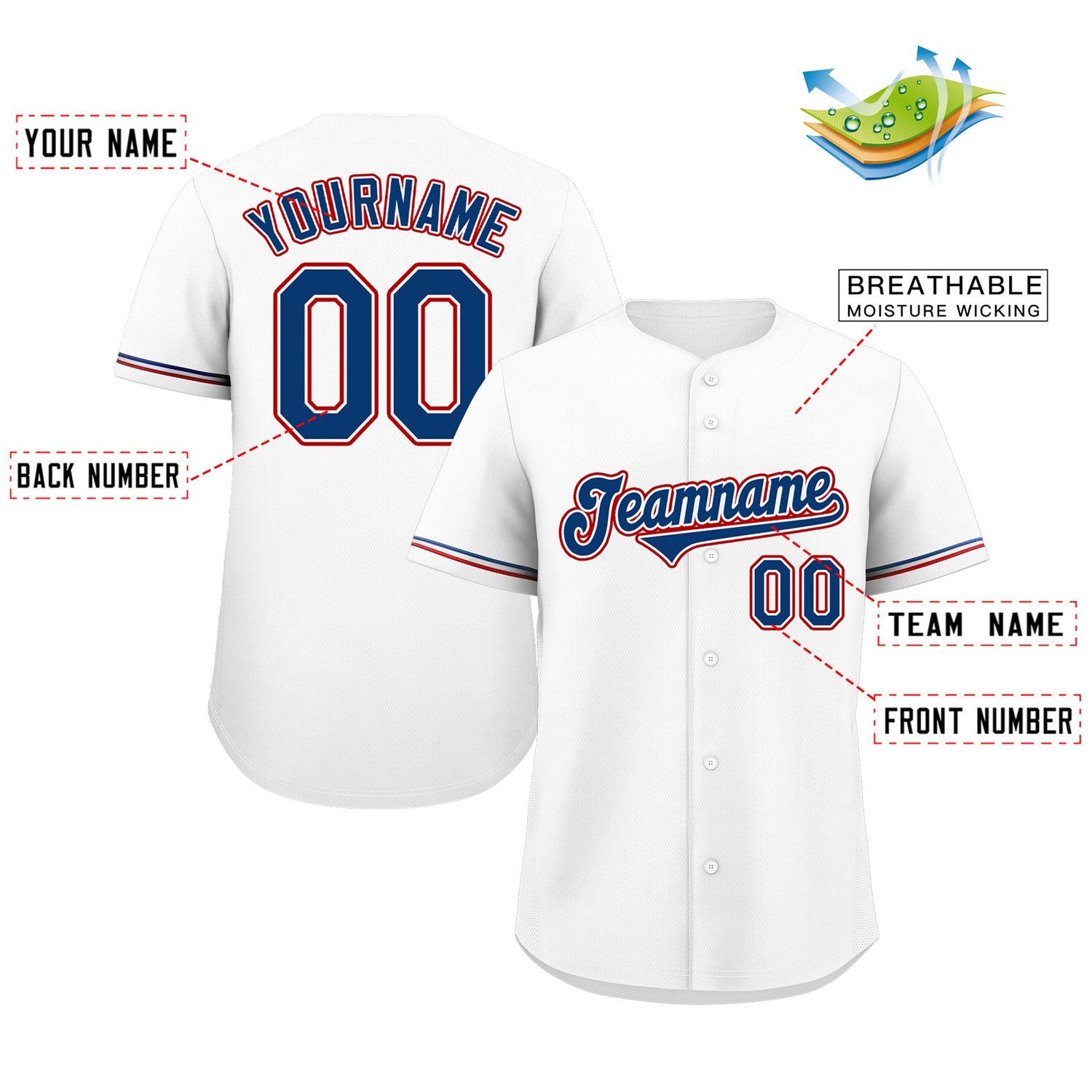 Custom White Royal-Red Classic Style Authentic Baseball Jersey