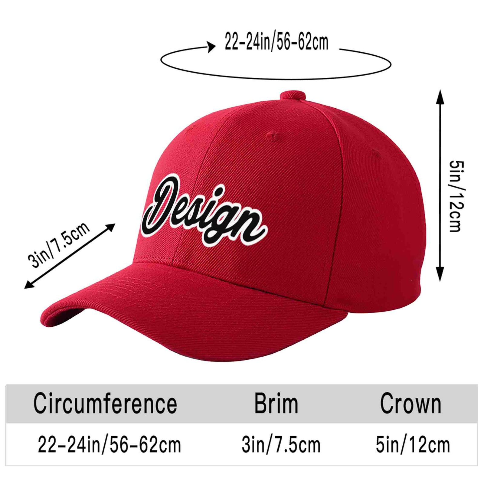 Custom Red Black-White 3D Puff Embroidery Flat Embroidery Curved Eaves Sport Design Baseball Cap