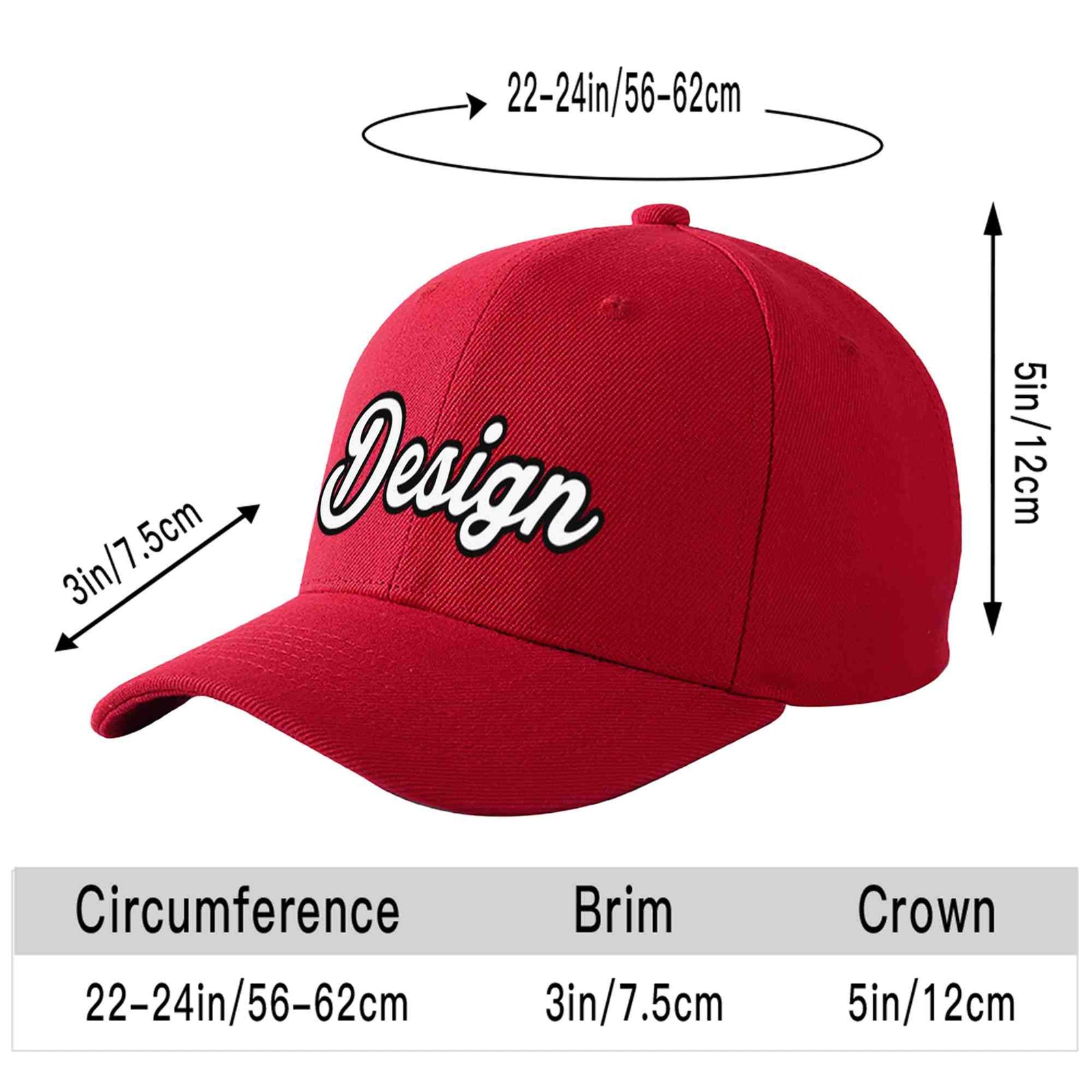 Custom Red White-Black 3D Puff Embroidery Flat Embroidery Curved Eaves Sport Design Baseball Cap