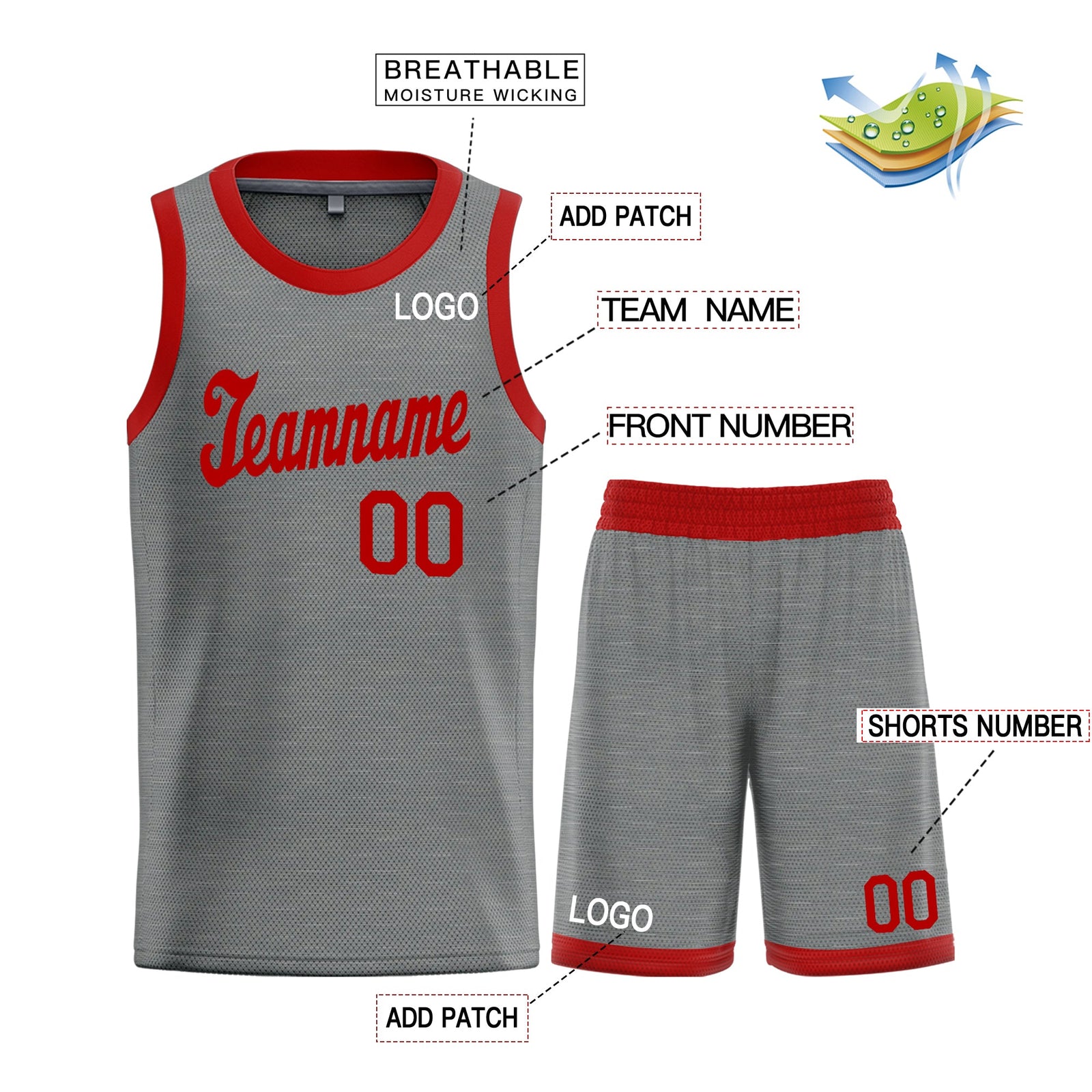 Custom Gray Red Classic Sets Basketball Jersey