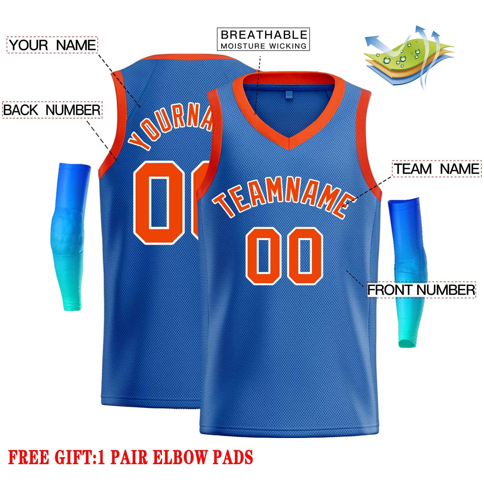 Custom Blue Orange-White Classic Tops Men Casual Basketball Jersey