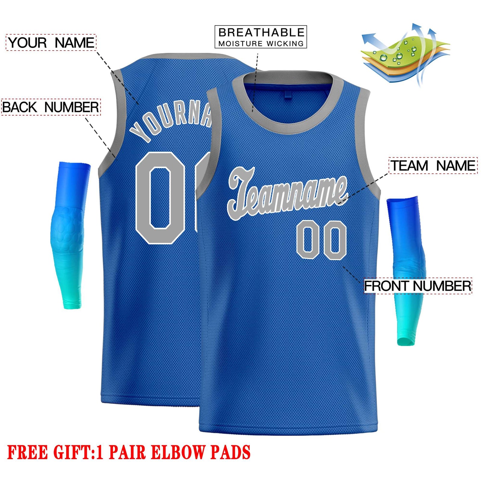 Custom Blue Gray-White Classic Tops Casual Basketball Jersey