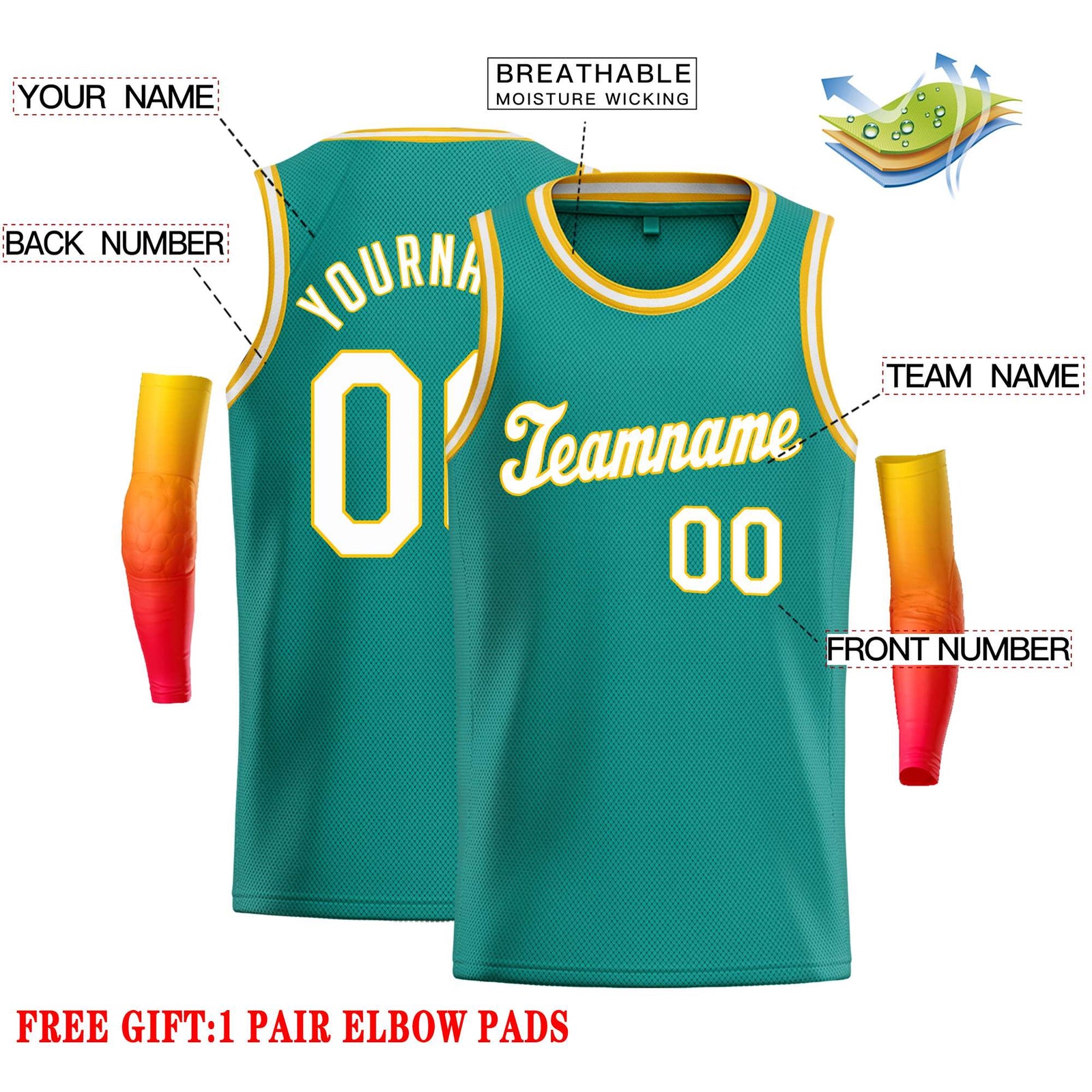 Custom Teal White-Yellow Classic Tops Casual Basketball Jersey