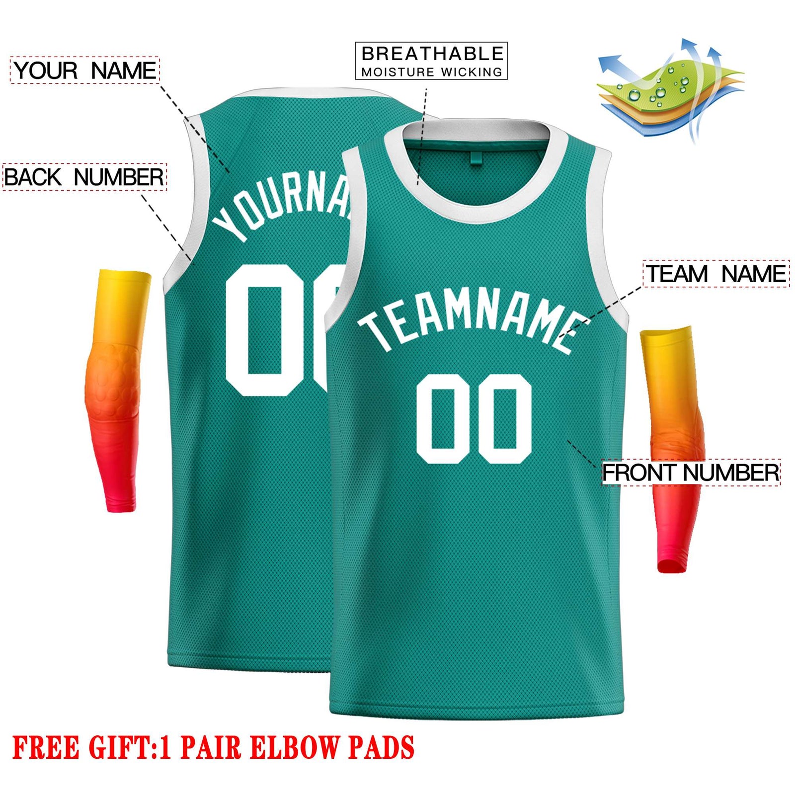 Custom Teal White Classic Tops Casual Basketball Jersey