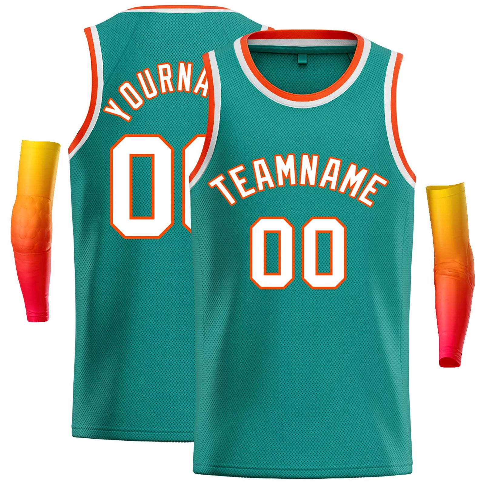 Custom Teal White-Orange Classic Tops Casual Basketball Jersey