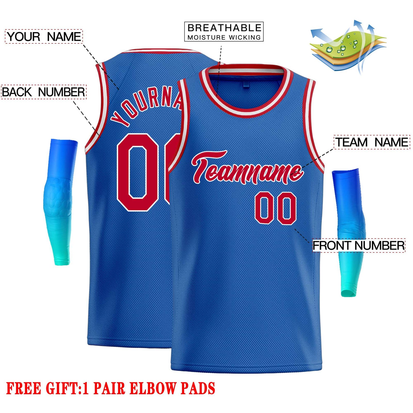 Custom Blue Red-White Classic Tops Casual Basketball Jersey