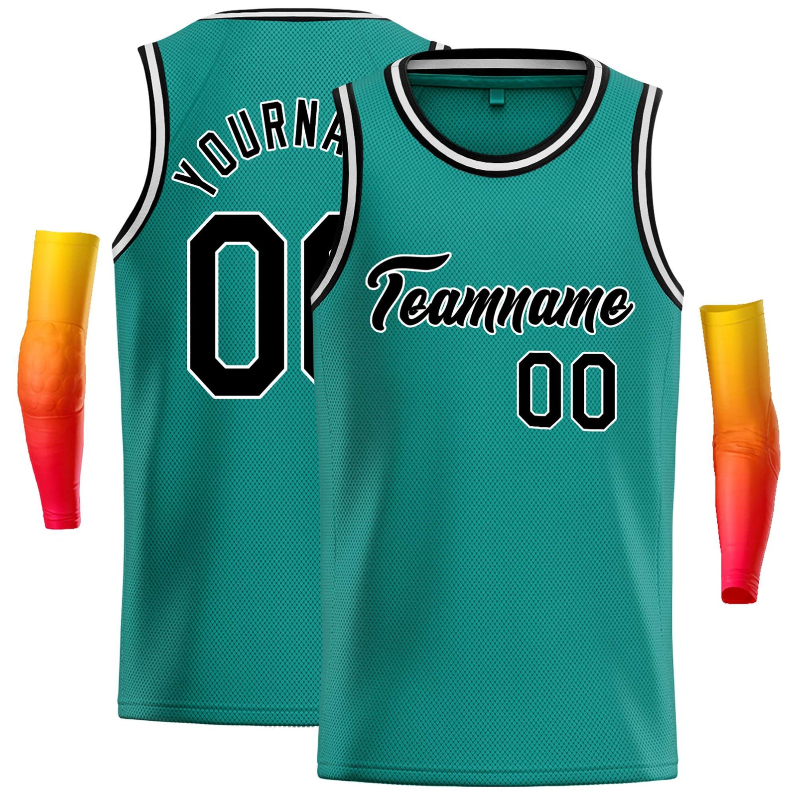 Custom Teal Black-White Classic Tops Casual Basketball Jersey