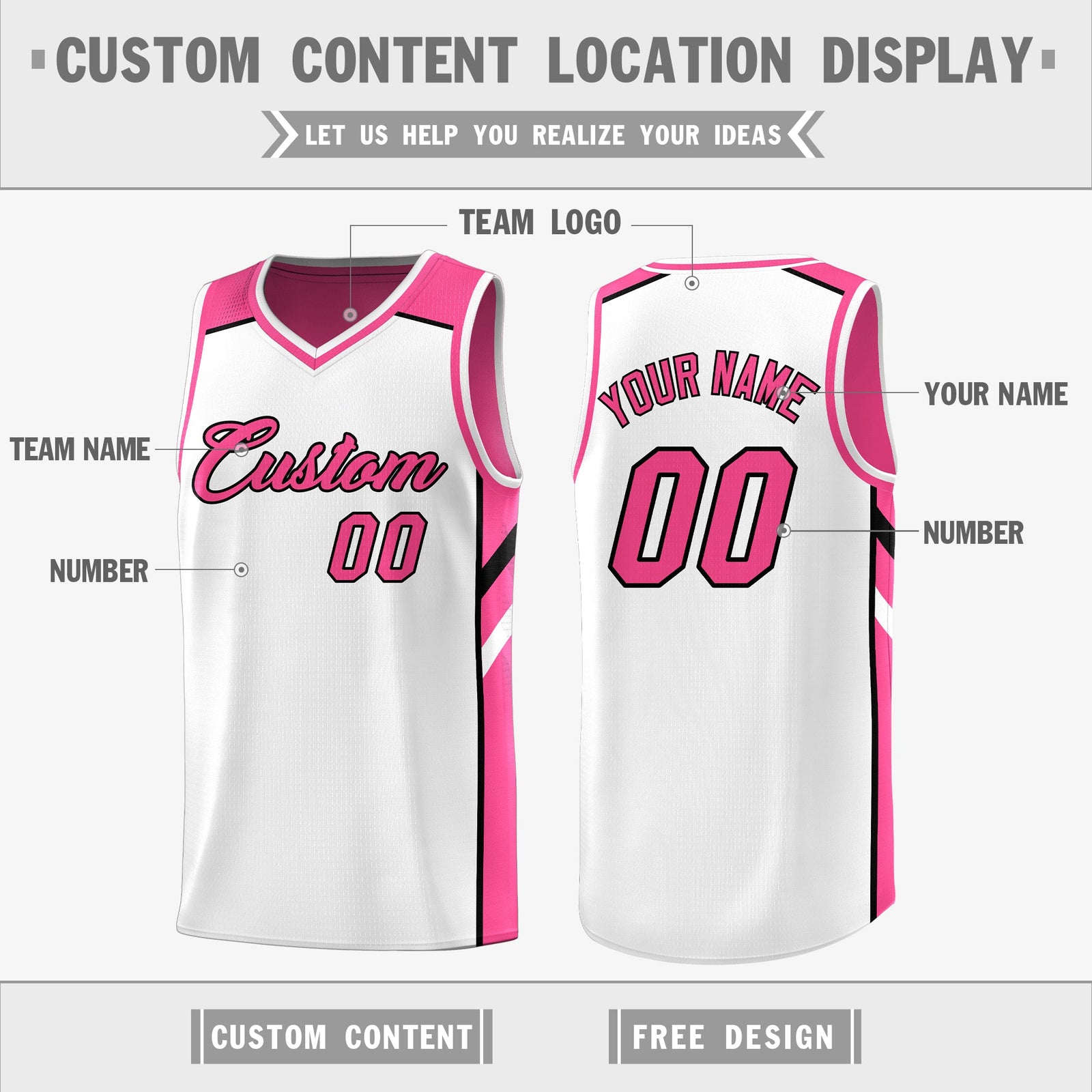 Custom Pink White Double Side Tops Training Basketball Jersey