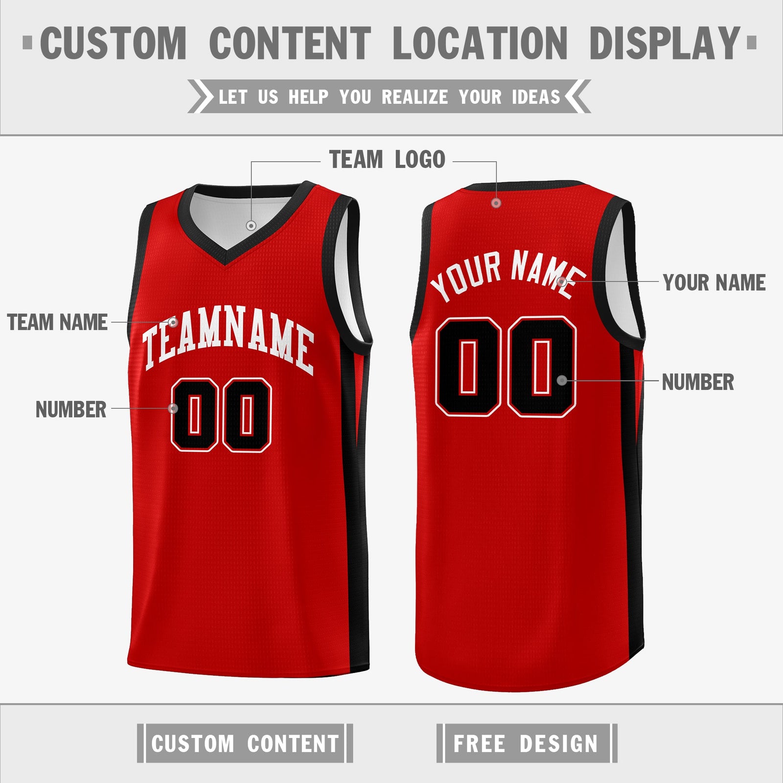 Custom Red White Double Side Tops Basketball Jersey