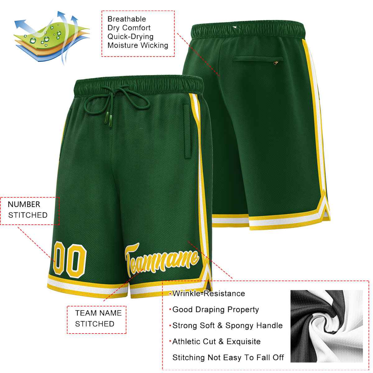Custom Green Yellow-White Sport Basketball Shorts