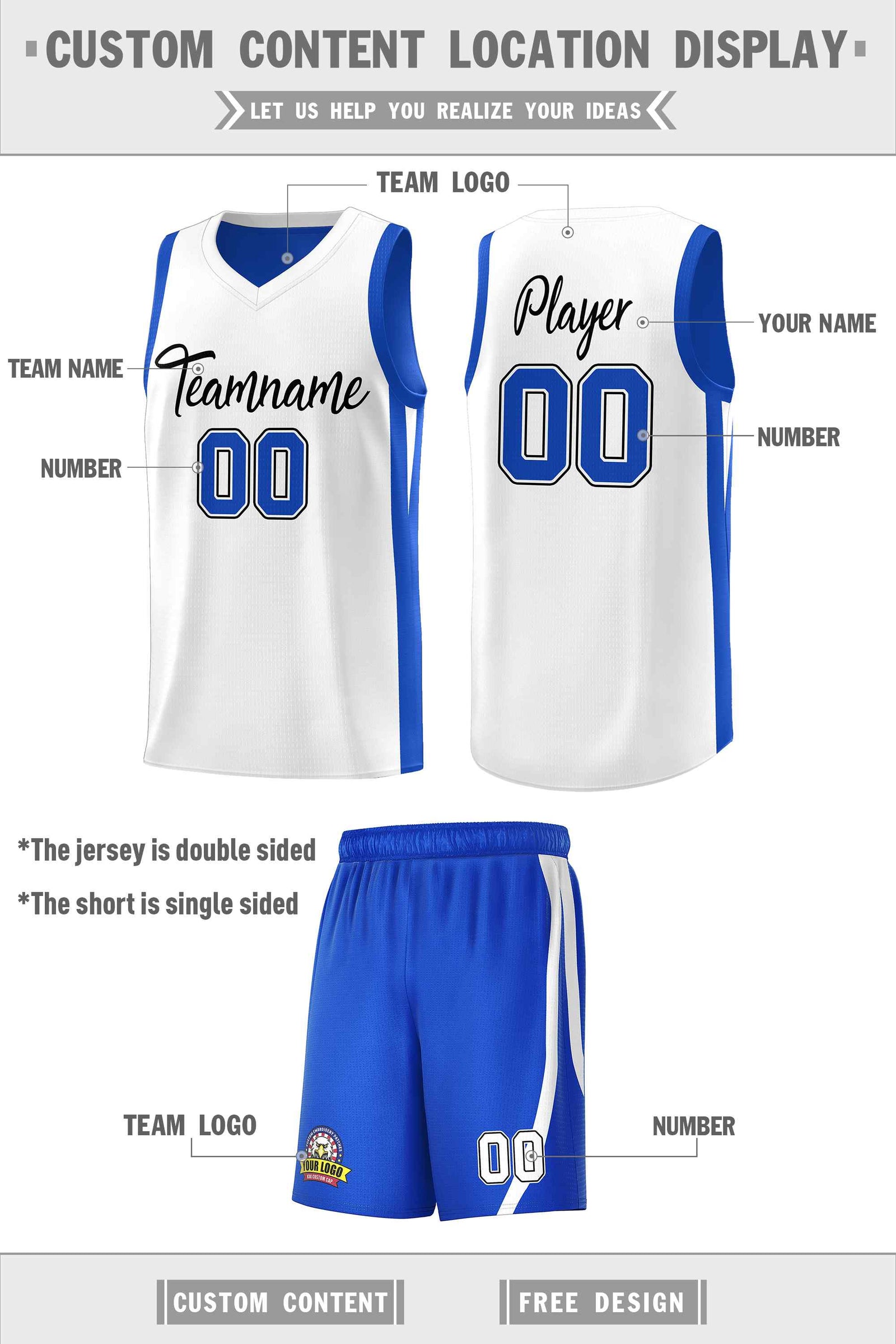 Custom Royal White-Black Double Side Sets Men Basketball Jersey