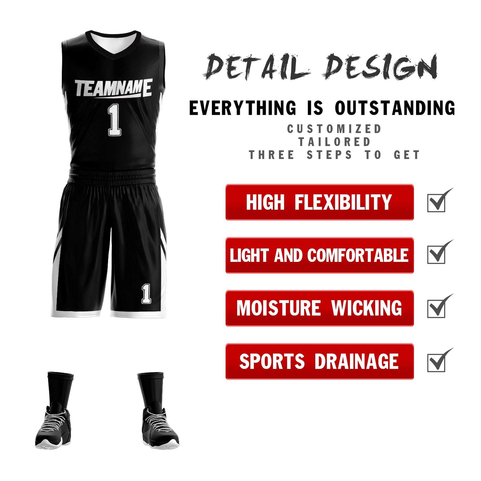 Custom Black White Double Side Sets Design Sportswear Basketball Jersey