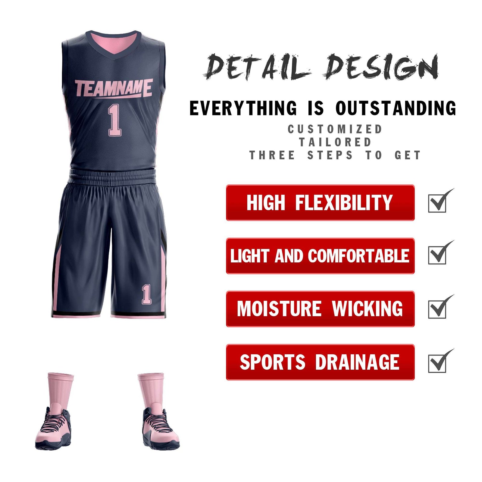 Custom Dark Gray Pink Double Side Sets Design Sportswear Basketball Jersey