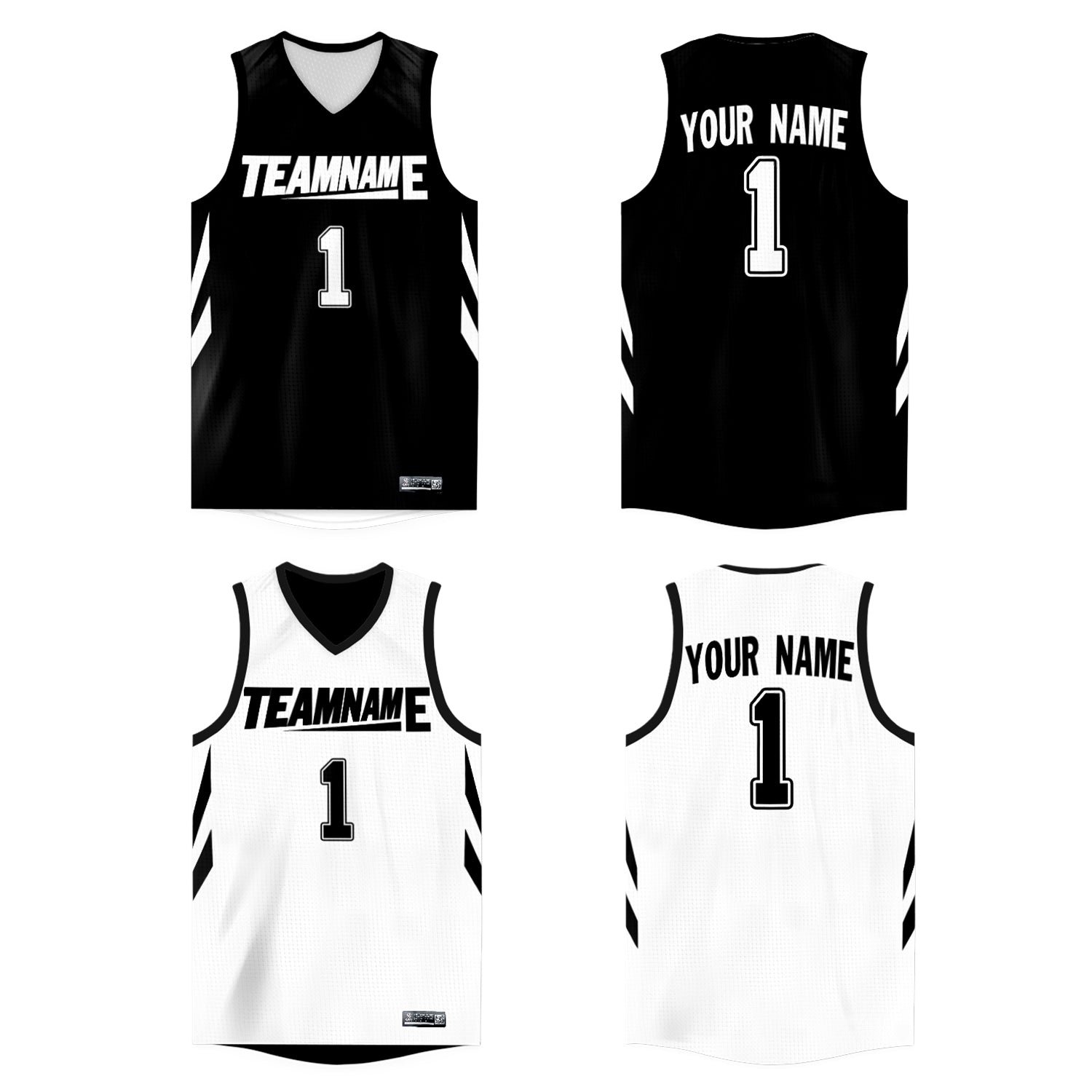 Custom Black White Double Side Tops Athletic Basketball Jersey