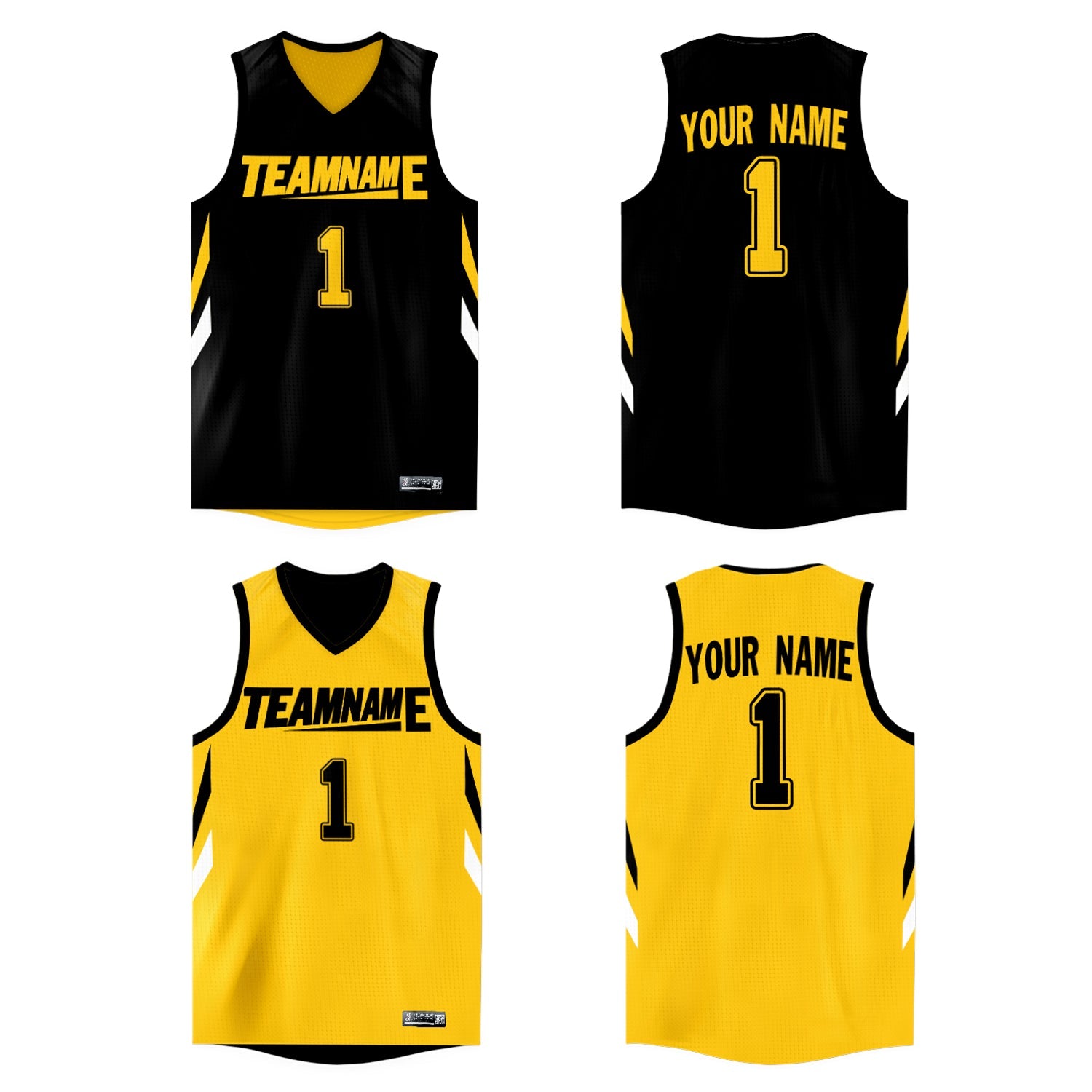 Custom Black Yellow Double Side Tops Athletic Basketball Jersey