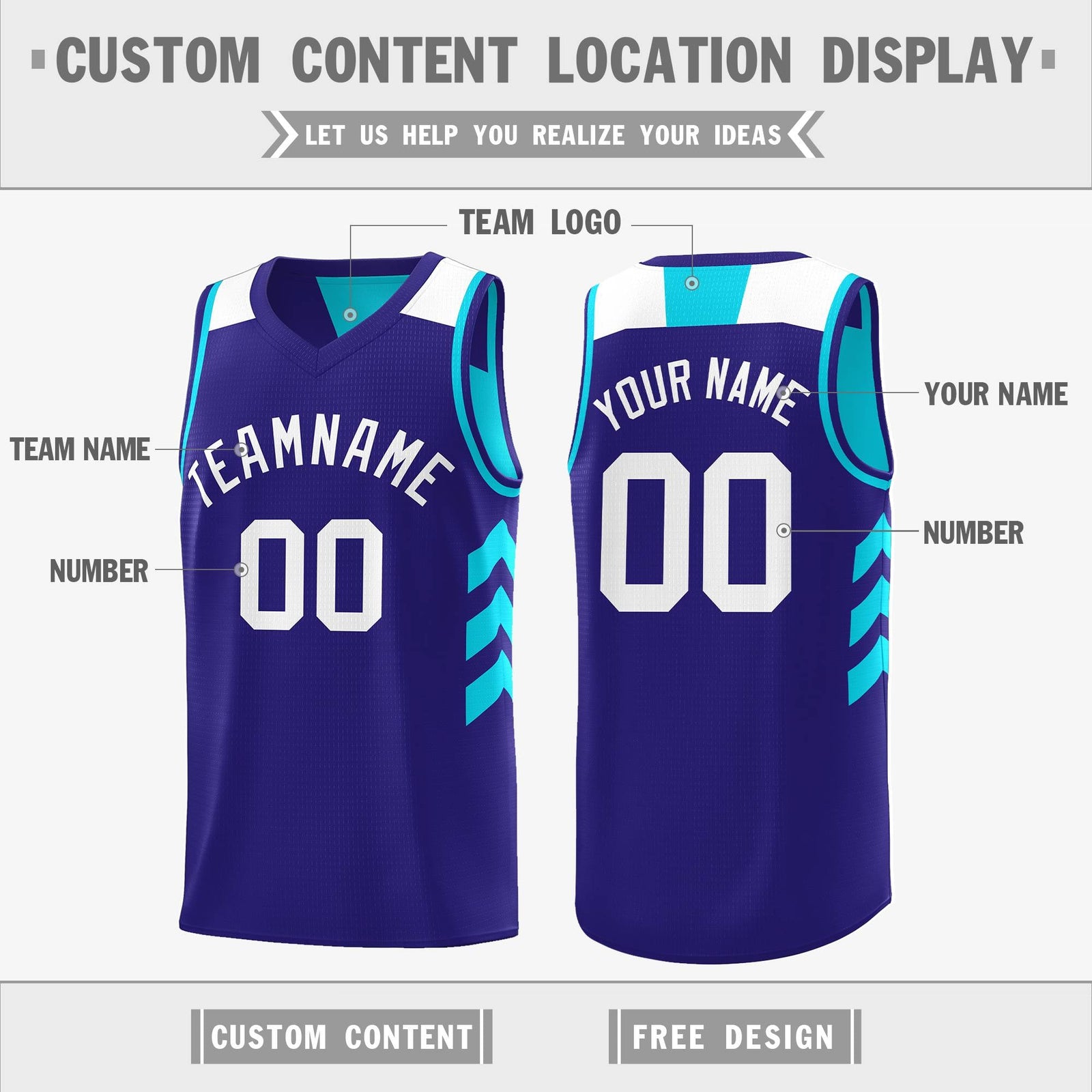 Custom Royal Aqua Reversible Double Side Tops Basketball Jersey